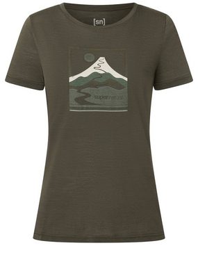 SUPER.NATURAL Print-Shirt Merino T-Shirt W TRACE HILL TEE funktioneller Merino-Materialmix