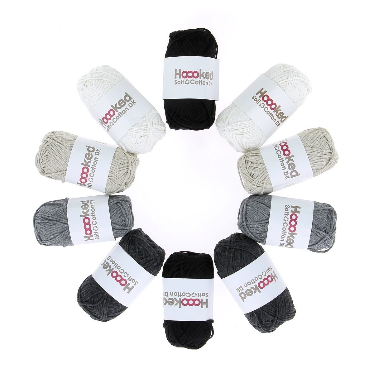 Hoooked Soft Cotton 500g Häkelwolle Baumwolle Set zum Häkeln und Stricken Häkelwolle, (Wollpaket Strickgarn, Häkelgarn, Strickwolle, Handstrickgarn, 10x50g Wolle Paket zum Häkeln und Stricken), nachhaltige Wolle aus recycelten Fasern