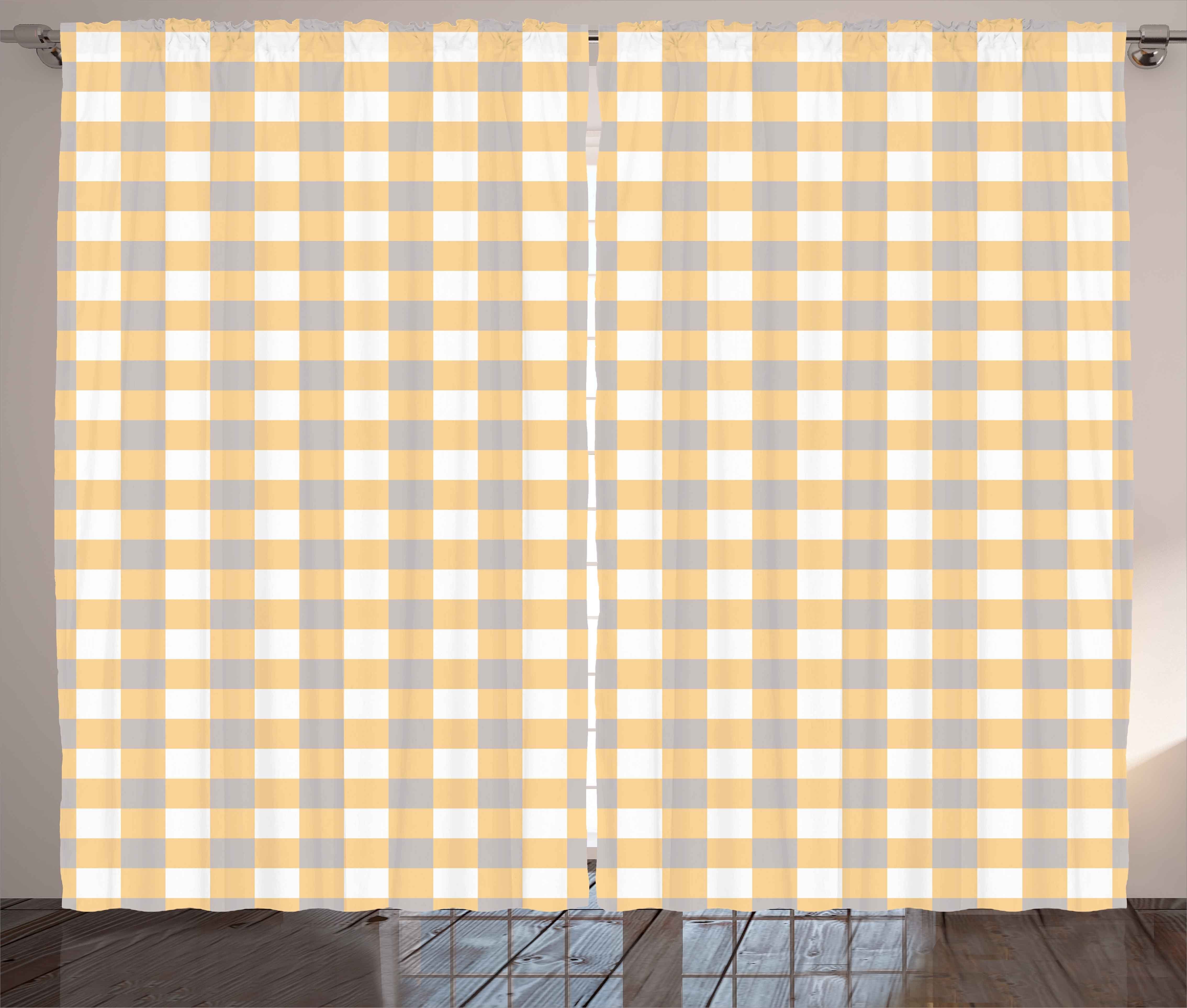 Gardine Schlafzimmer Kräuselband Vorhang mit Schlaufen und Haken, Abakuhaus, Geometrisch Checkered Shabby Alt