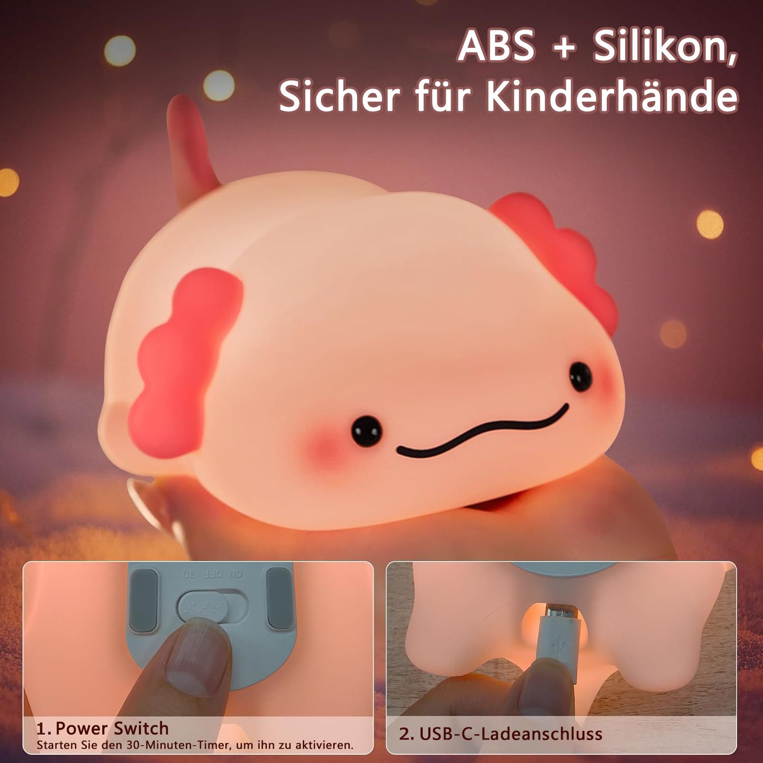 Luckice LED Nachtlicht LED Nachttischlampe, LED Tischlampe, Einstellbare Helligkeit, 30-Minuten-Timer, 1200-mAh-Akku. – Bild 4 von 5