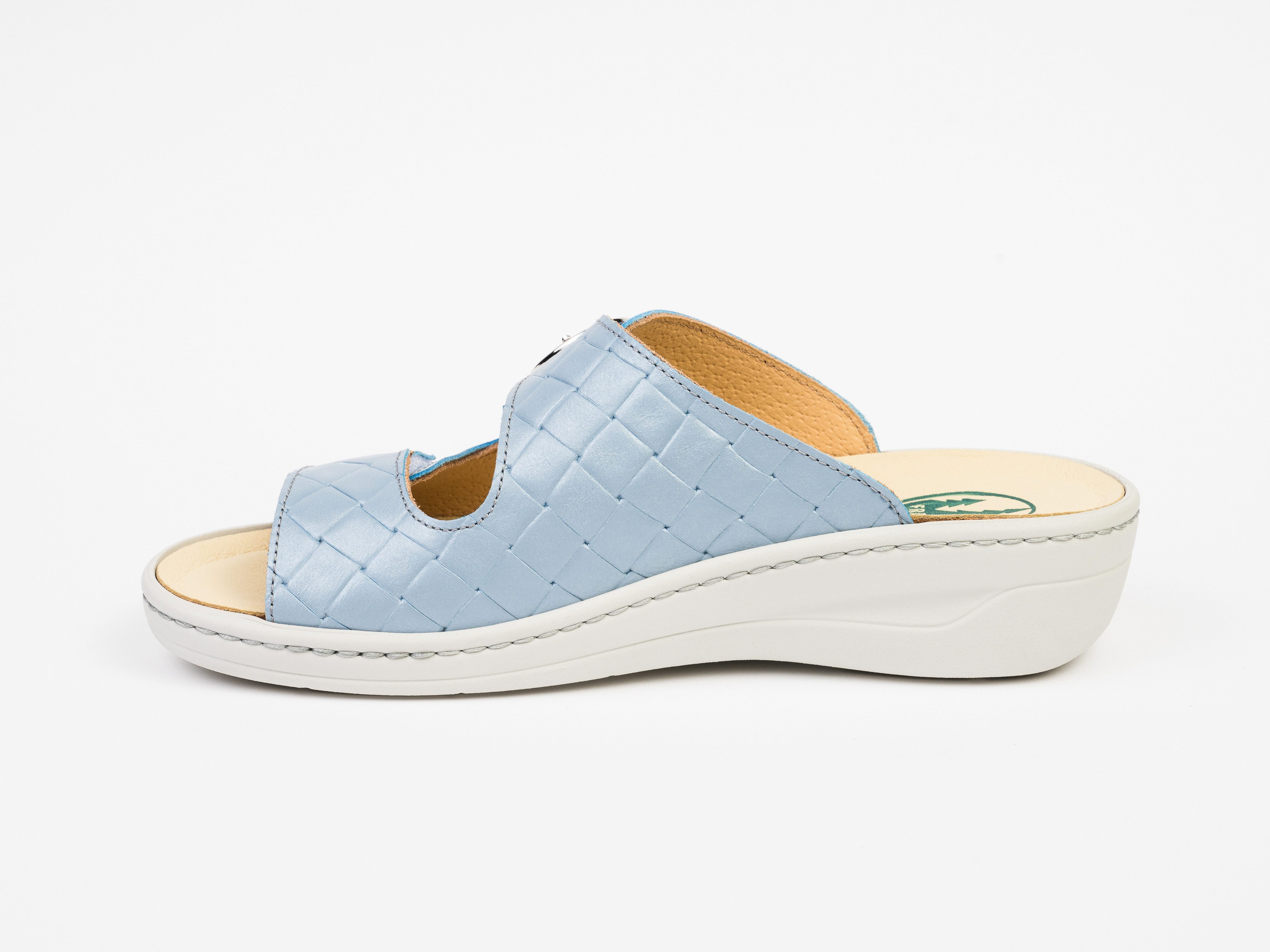 Franken-Schuhe 3040-F2 Farbe: sky Damen Pantolette (echt Leder) lose Einlage, Weite H