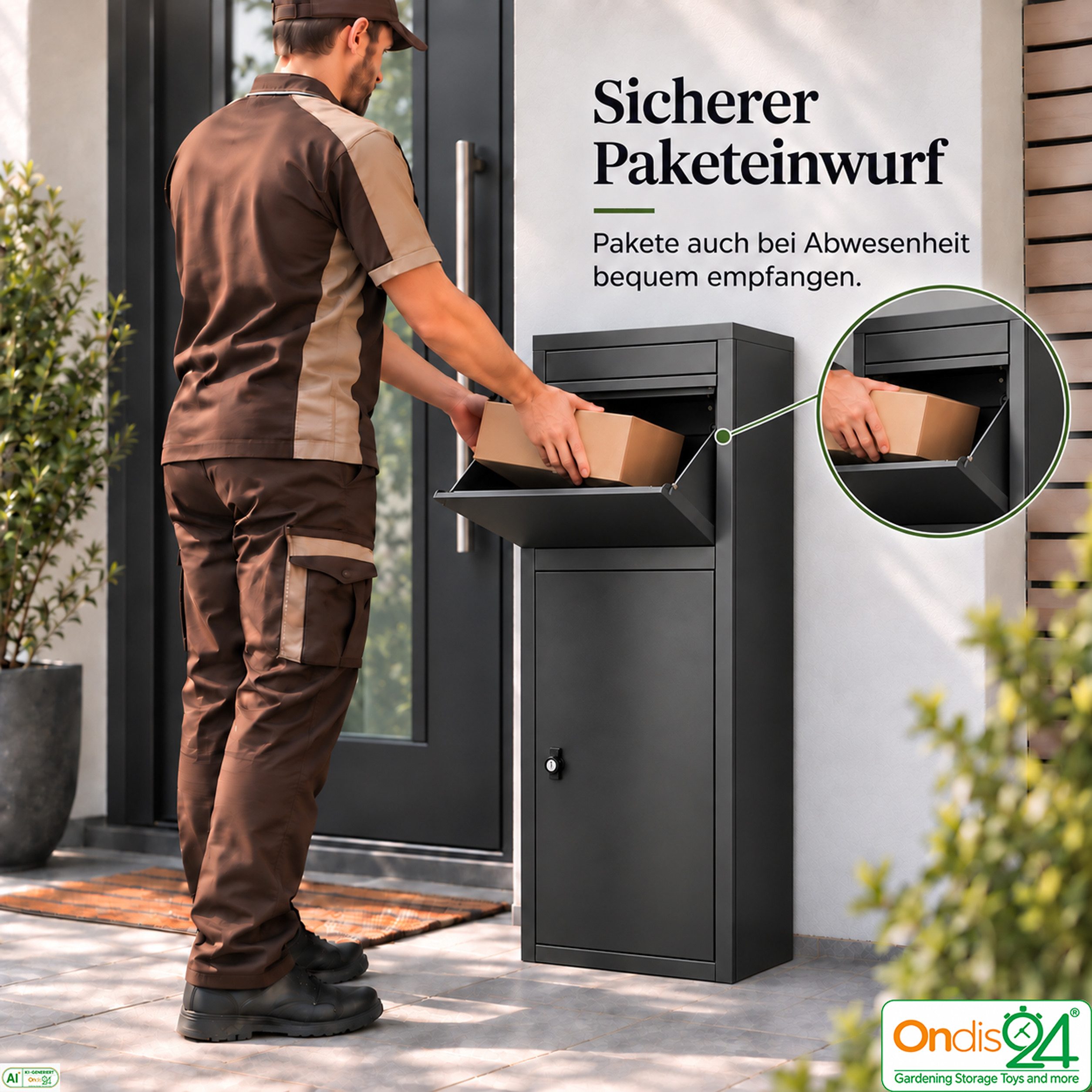 ONDIS24 Briefkasten Paketbox "Korona" Postbox 1-türiger Paketsafe für Pakete, abschließbar, inklusive Bodenanker, 2 Schlüssel – Bild 3 von 5