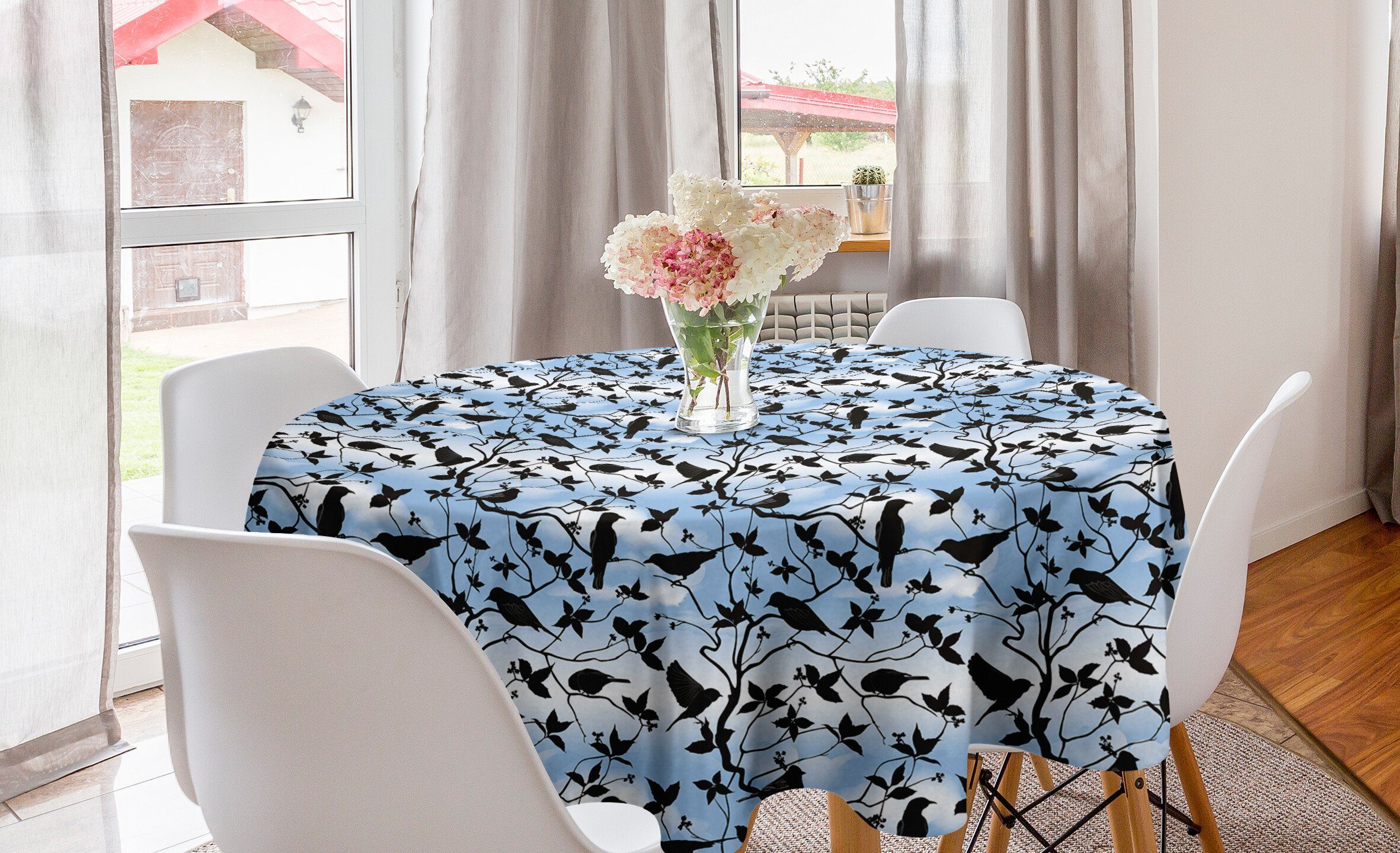 Abakuhaus Tischdecke Kreis Tischdecke Abdeckung für Esszimmer Küche Dekoration, Vögel Branchen Swallow Silhouetten