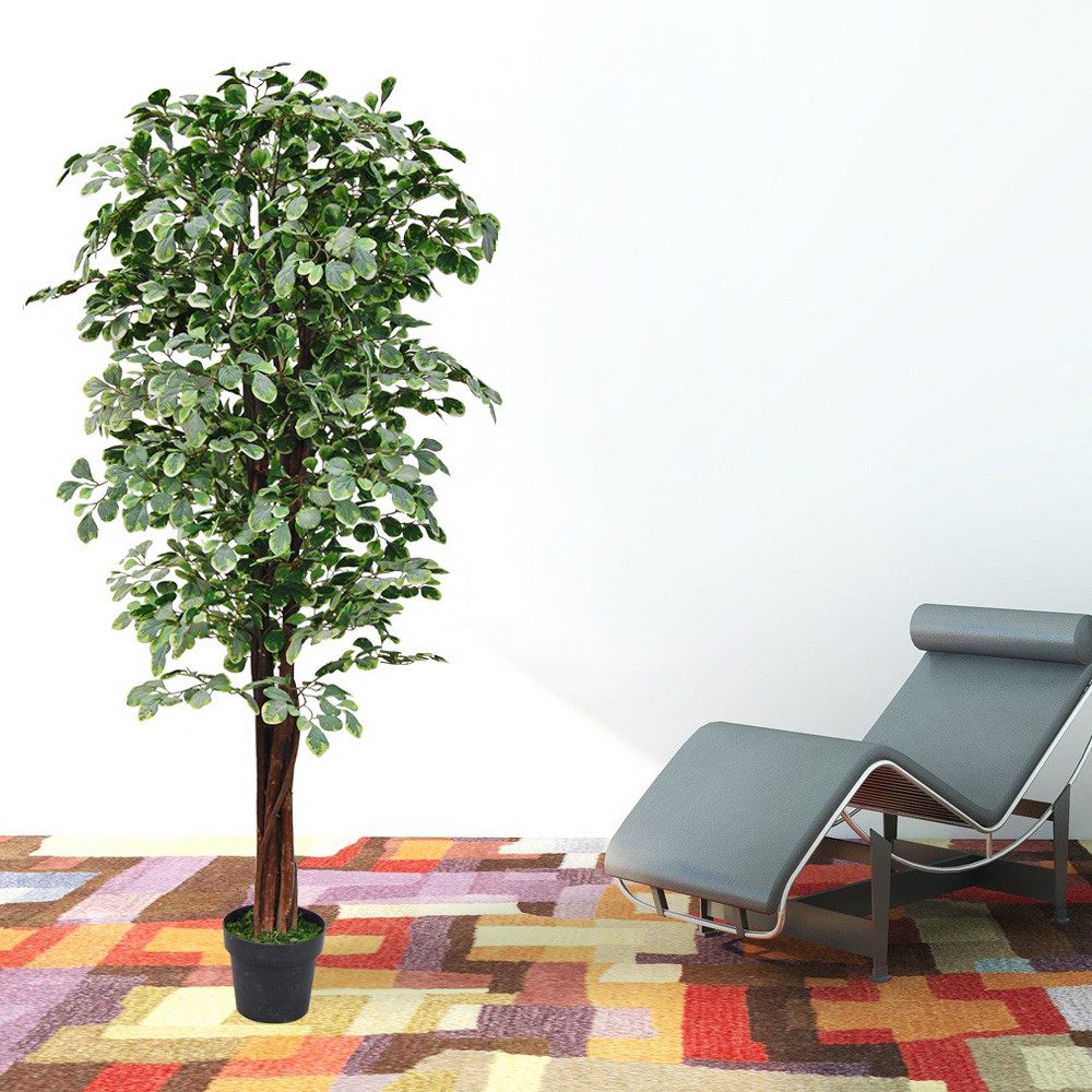 Kunstbaum Ficus Benjamin Kunstpflanze Künstliche Pflanze mit Echtholz 180 cm Ficus Benjamin, Decovego, Höhe 180 cm – Bild 4 von 5