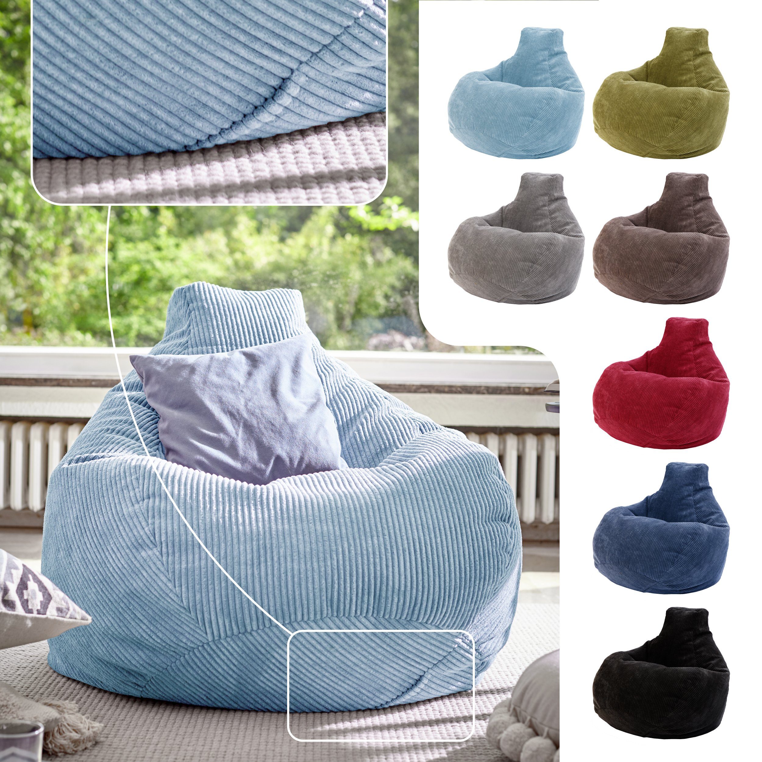 Green Bean Sitzsack mit Rückenlehne 80x80x90cm und EPS Perlen Füllung (Indo günstig online kaufen