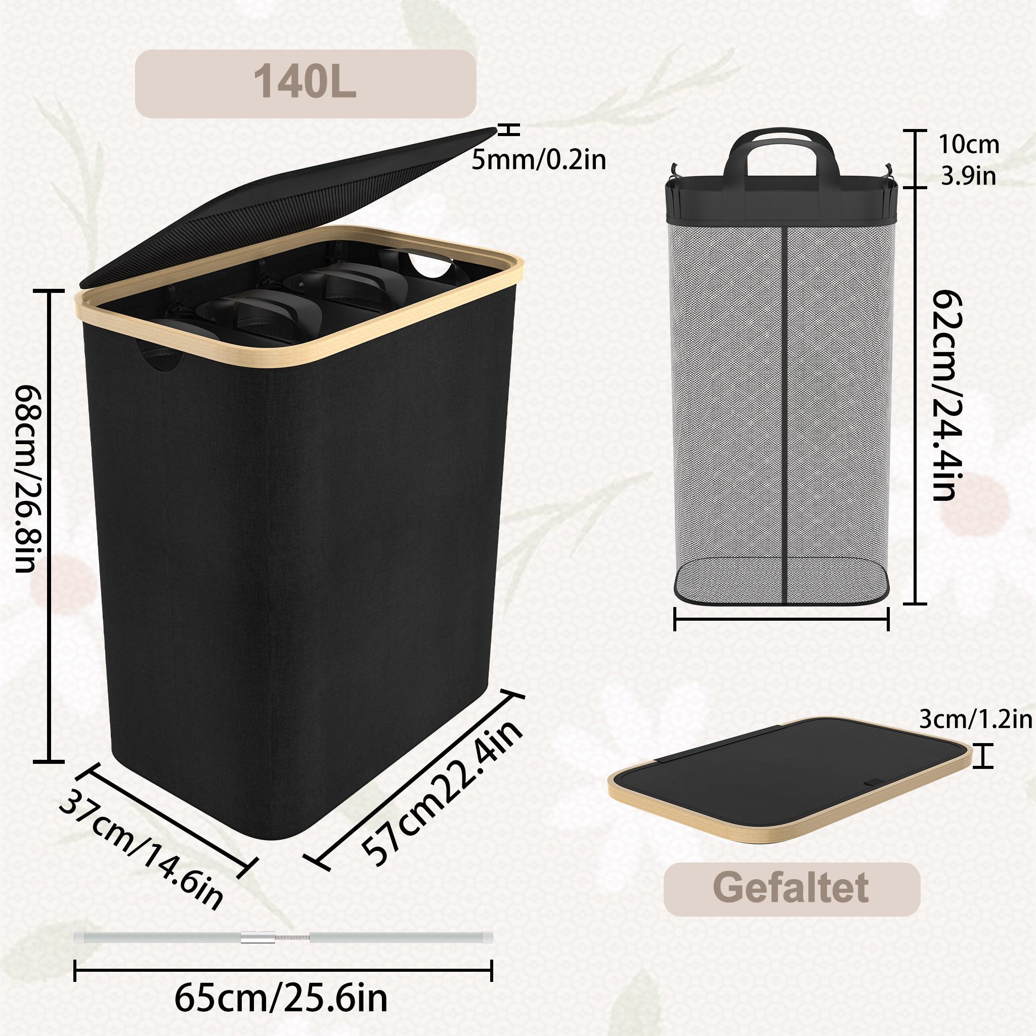 FIVMEN Wäschekorb 140L mit Deckel zur einfachen Trennung, Faltbar Wäschesam günstig online kaufen