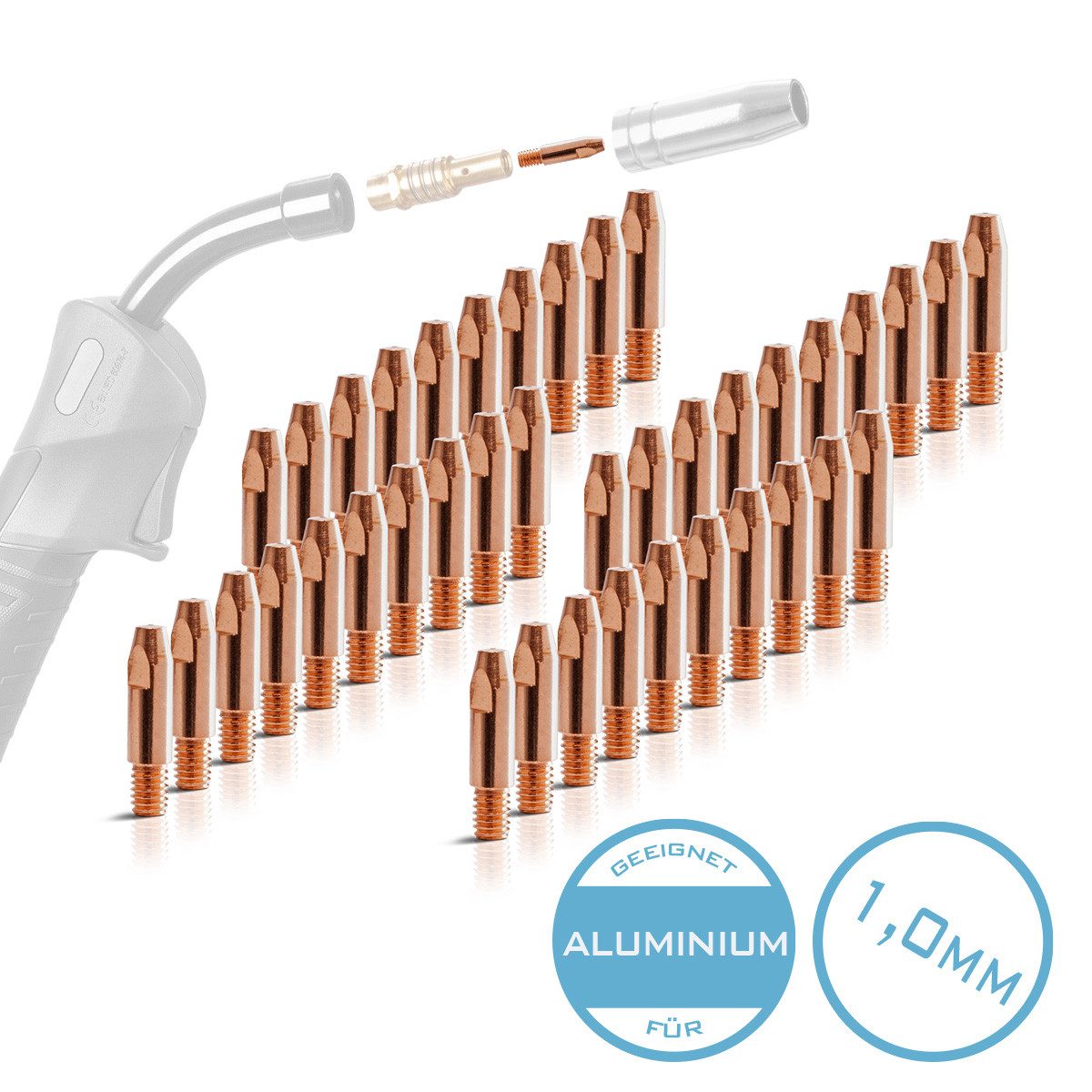 Elektrowerkzeug-Set 2 x Stromdüsen für Alu AK25 MB25 M6x28 1,0 mm