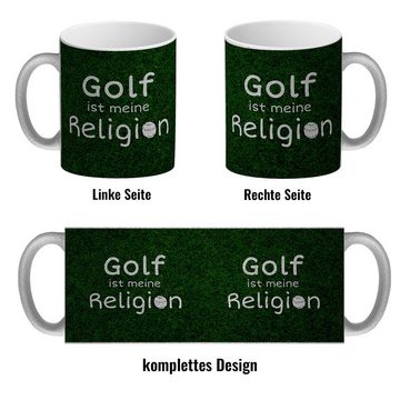 speecheese Tasse Golf ist meine Religion Glitzer Kaffeebecher Ein waschechter Golffan