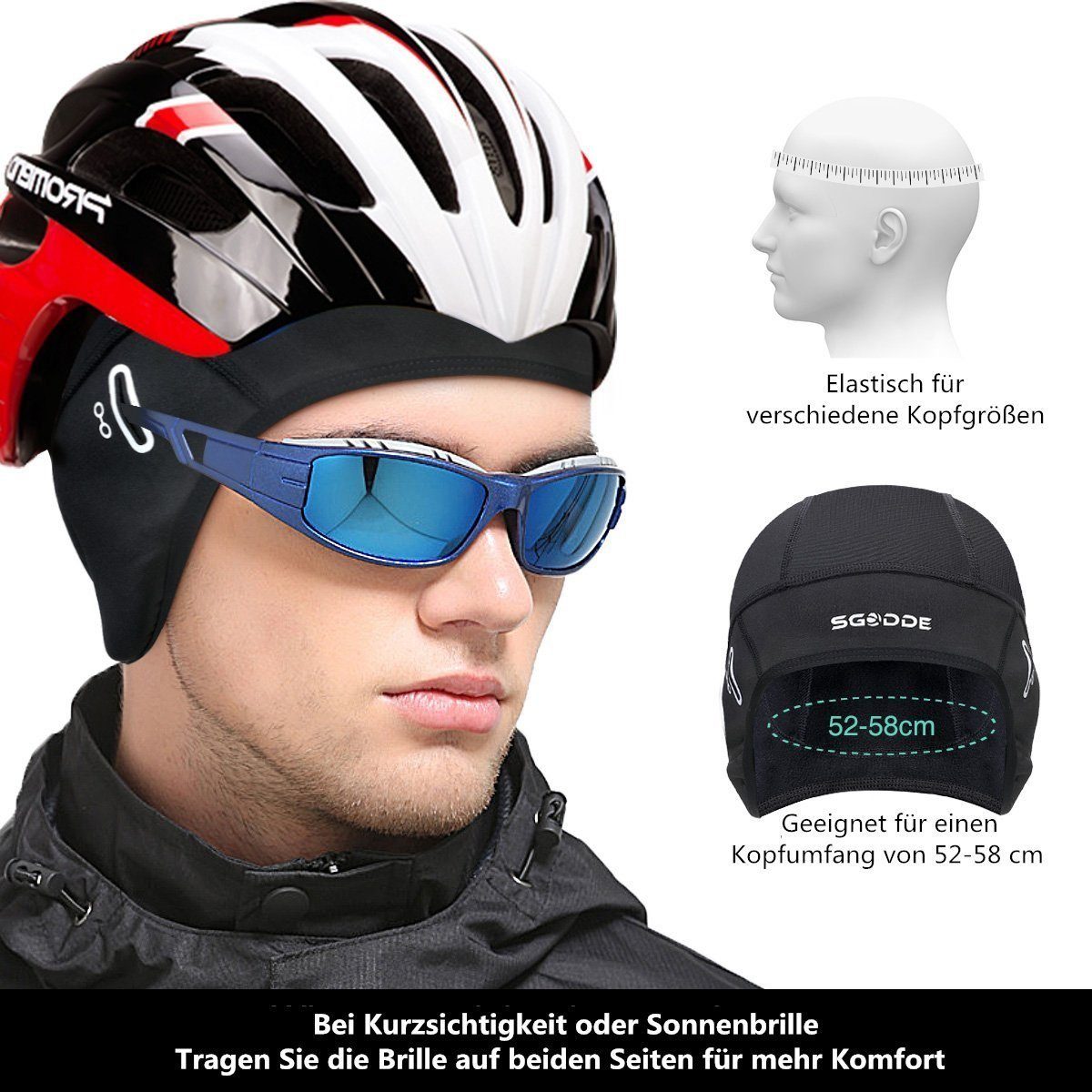 Fahrradmütze Unterhelmmütze Augenloch, unter Wasserdicht Helm, SGODDE Winddicht, Helmmütze