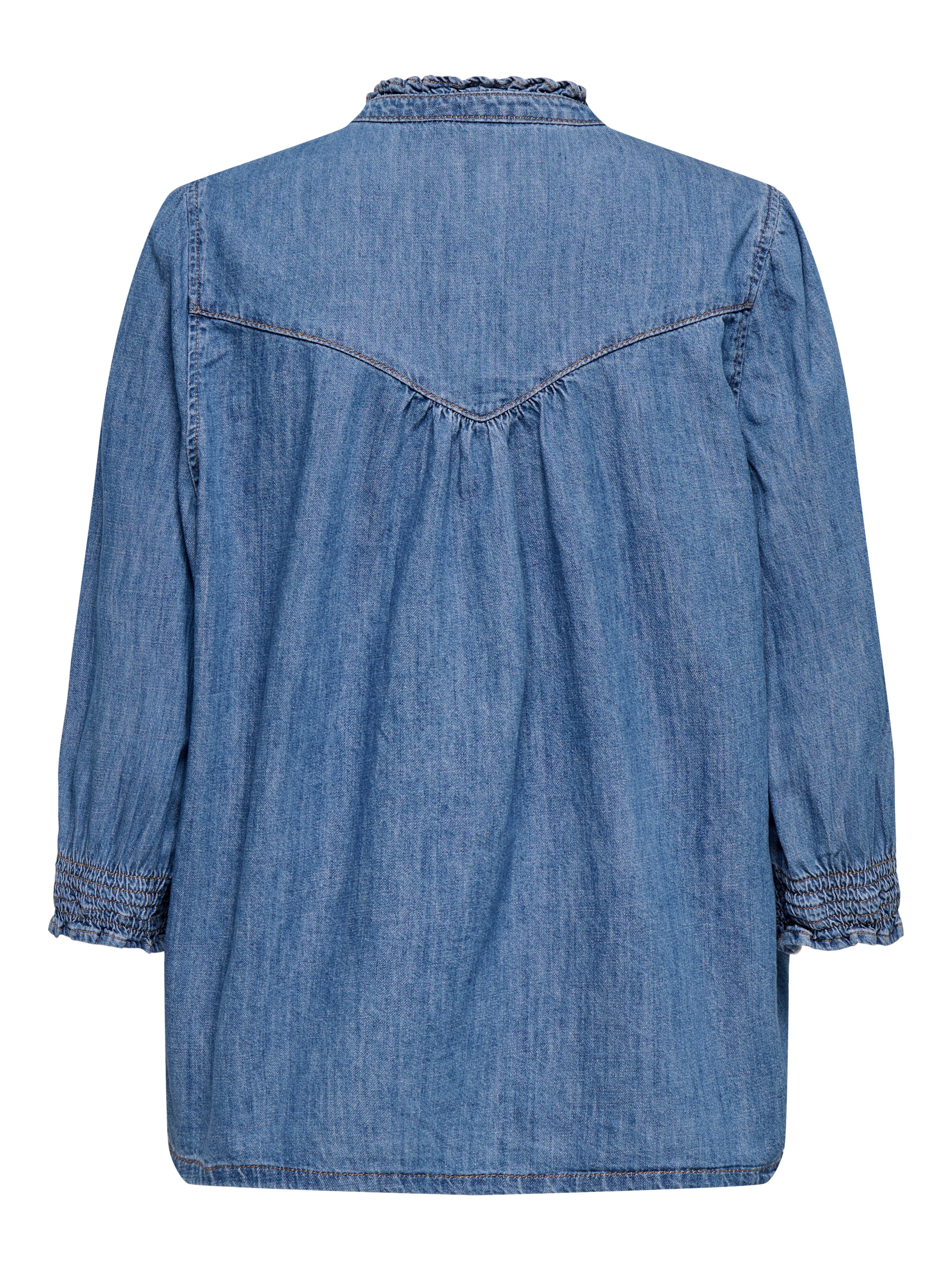 ONLY Jeansbluse ONLRAYA 3/4 SHIRT DNM AKM NOOS mit Rüschenkragen