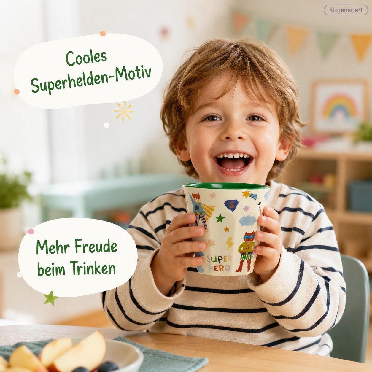 rice Becher Melamin Kinderbecher 250ml Grün Creme - Becher für Kita, 1-tlg., Melamin – Bild 4 von 5