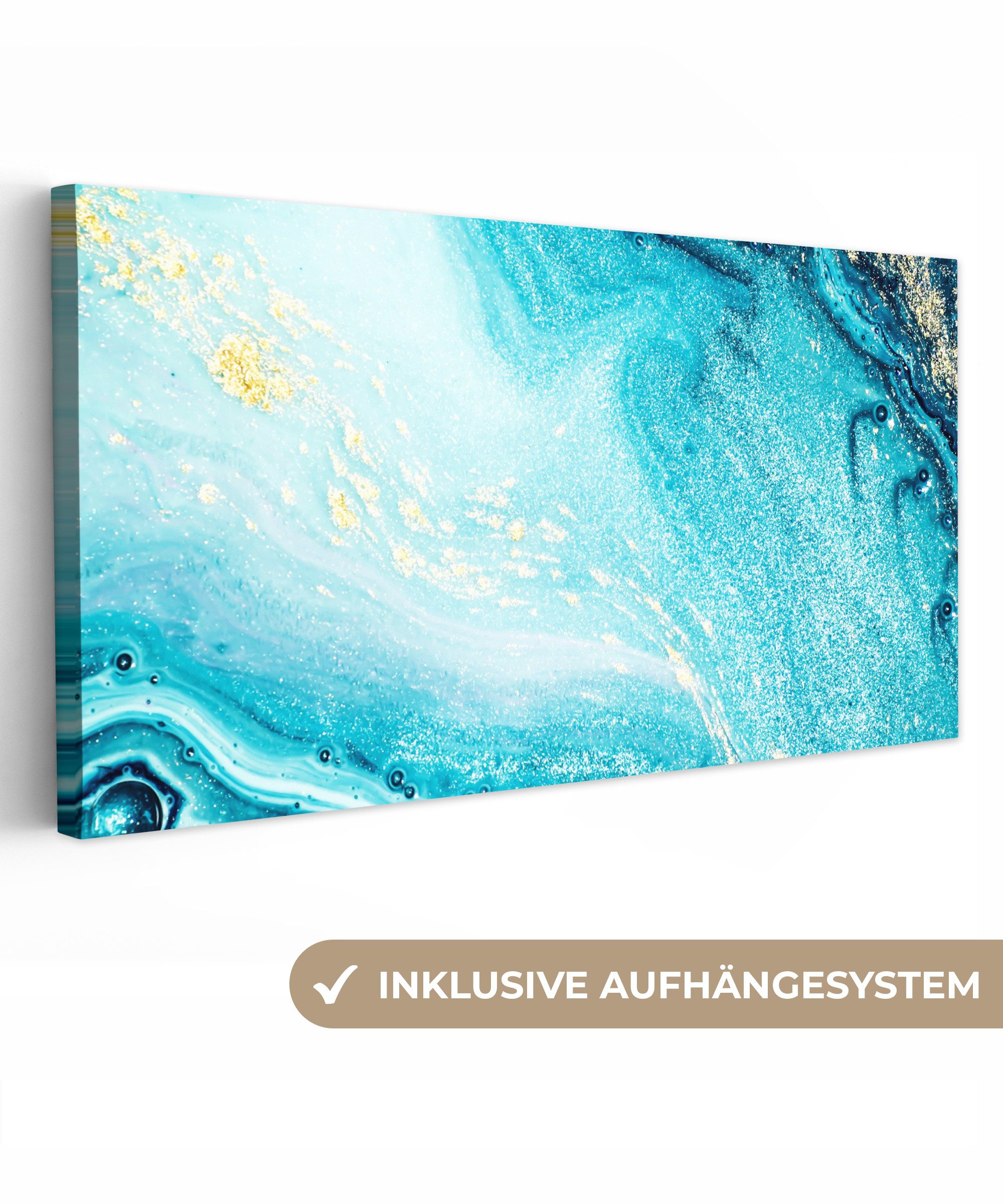 OneMillionCanvasses® Leinwandbild Panorama Marmoroptik - Blau günstig online kaufen