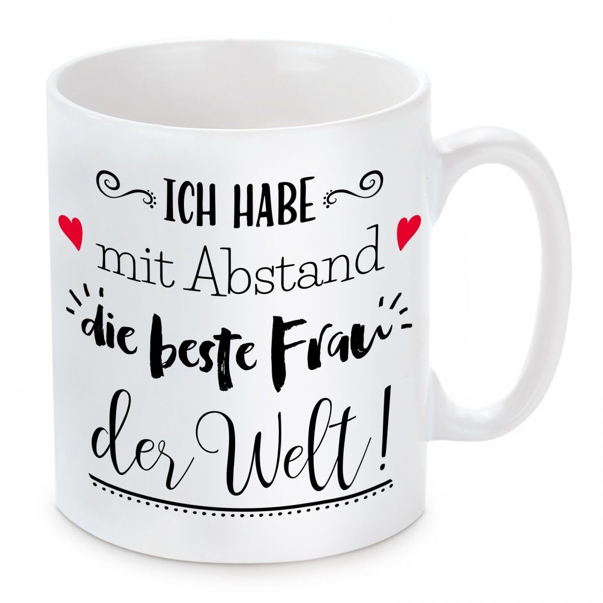 Herzbotschaft Tasse Kaffeebecher mit Motiv Ich habe die beste Frau der Welt, Keramik, Kaffeetasse spülmaschinenfest und mikrowellengeeignet