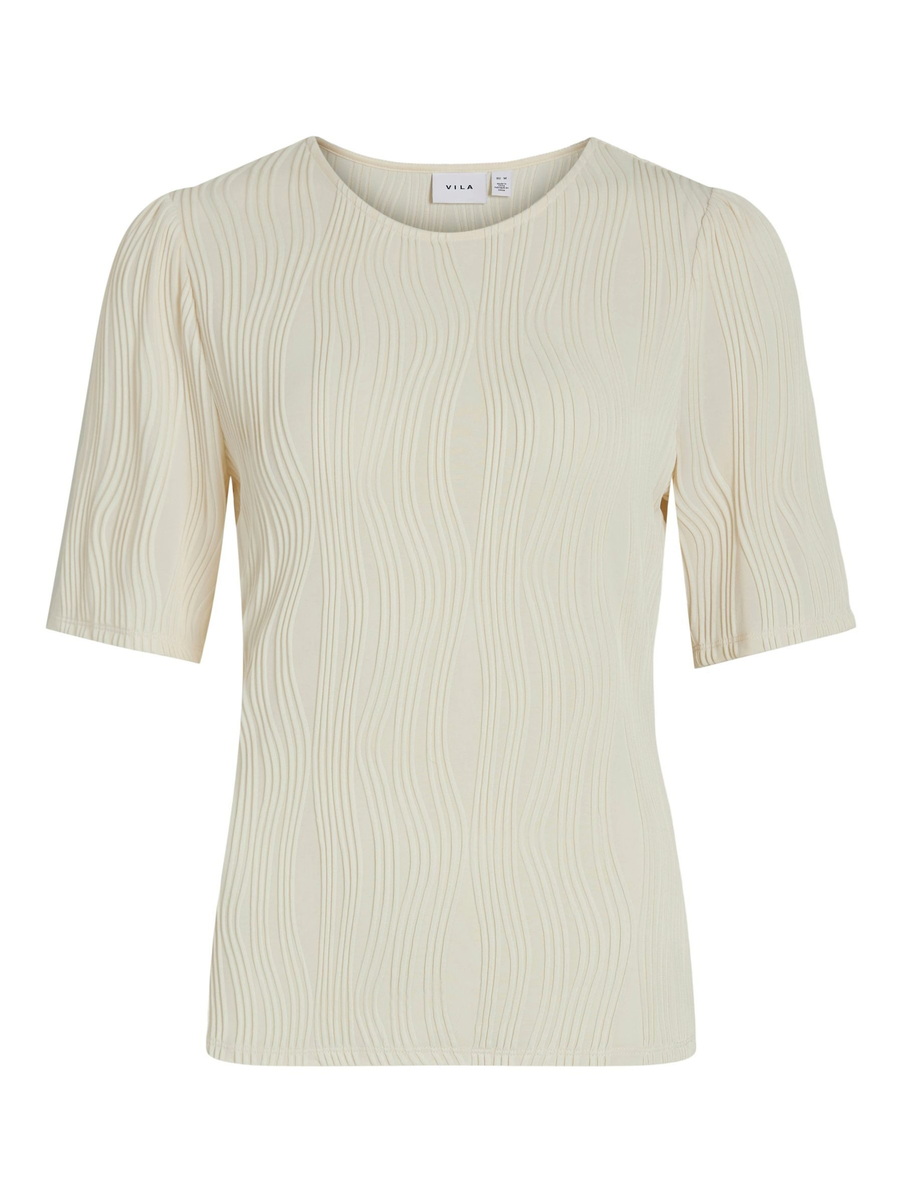 Vila T-Shirt mit Strukturmuster und halblangen Ärmeln VINIRA O-NECK PUFF 2/4 TOP/R