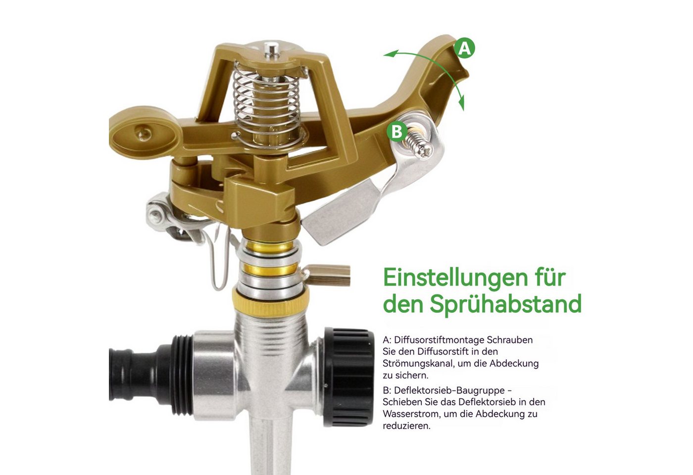 Thumbnail - BlingBin Kreisregner Impulsregner Kreisregner, 360° Rasensprenger Sprinkler Garten, für Flächen bis 530 m², 17 cm lang, ...