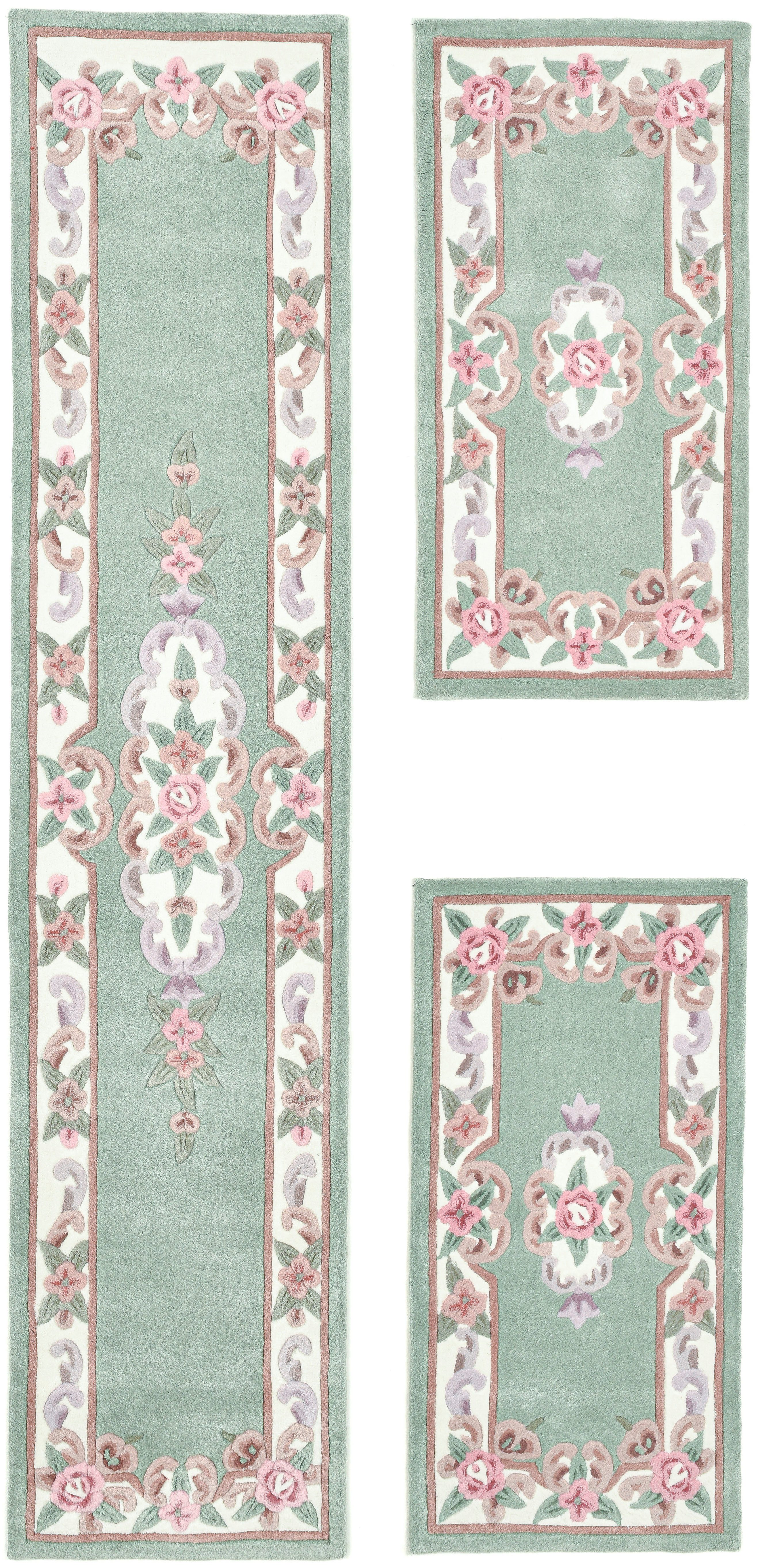 THEKO Bettumrandung Ming, Höhe 14 mm, (3-tlg), Bettvorleger, Läufer-Set, Pastell-Farben, florales Design
