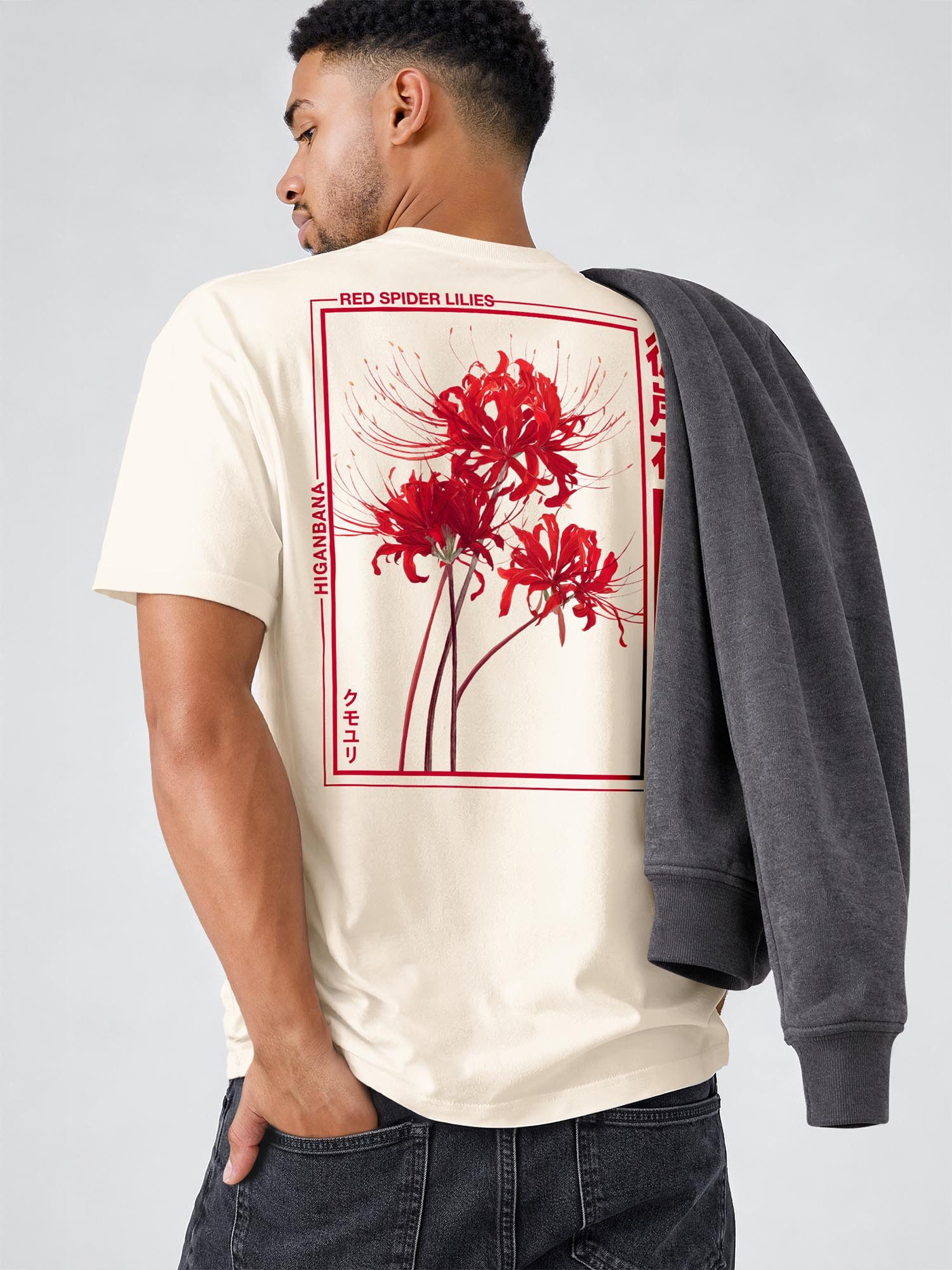 Neverless Oversize-Shirt Herren T-Shirt - Spider Lilies - Relaxed Fit Printshirt Sommer mit Print – Bild 5 von 5