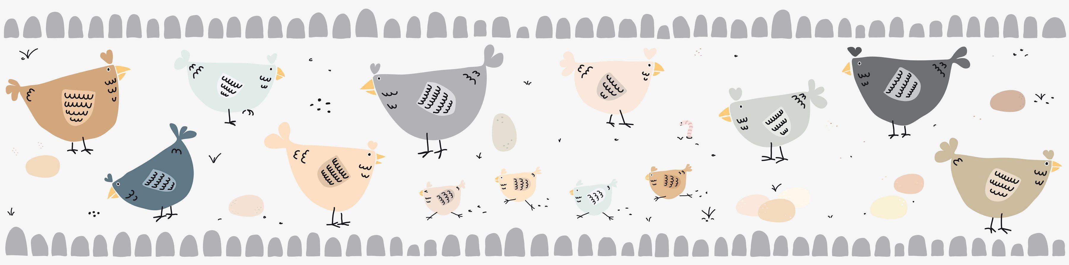 A.S. Création Bordüre Chicken Party, glatt, Motiv, abstrakt, naturalistisch, Papier Wand Schräge Tür Borte Wohnzimmer Schlafzimmer Küche Design