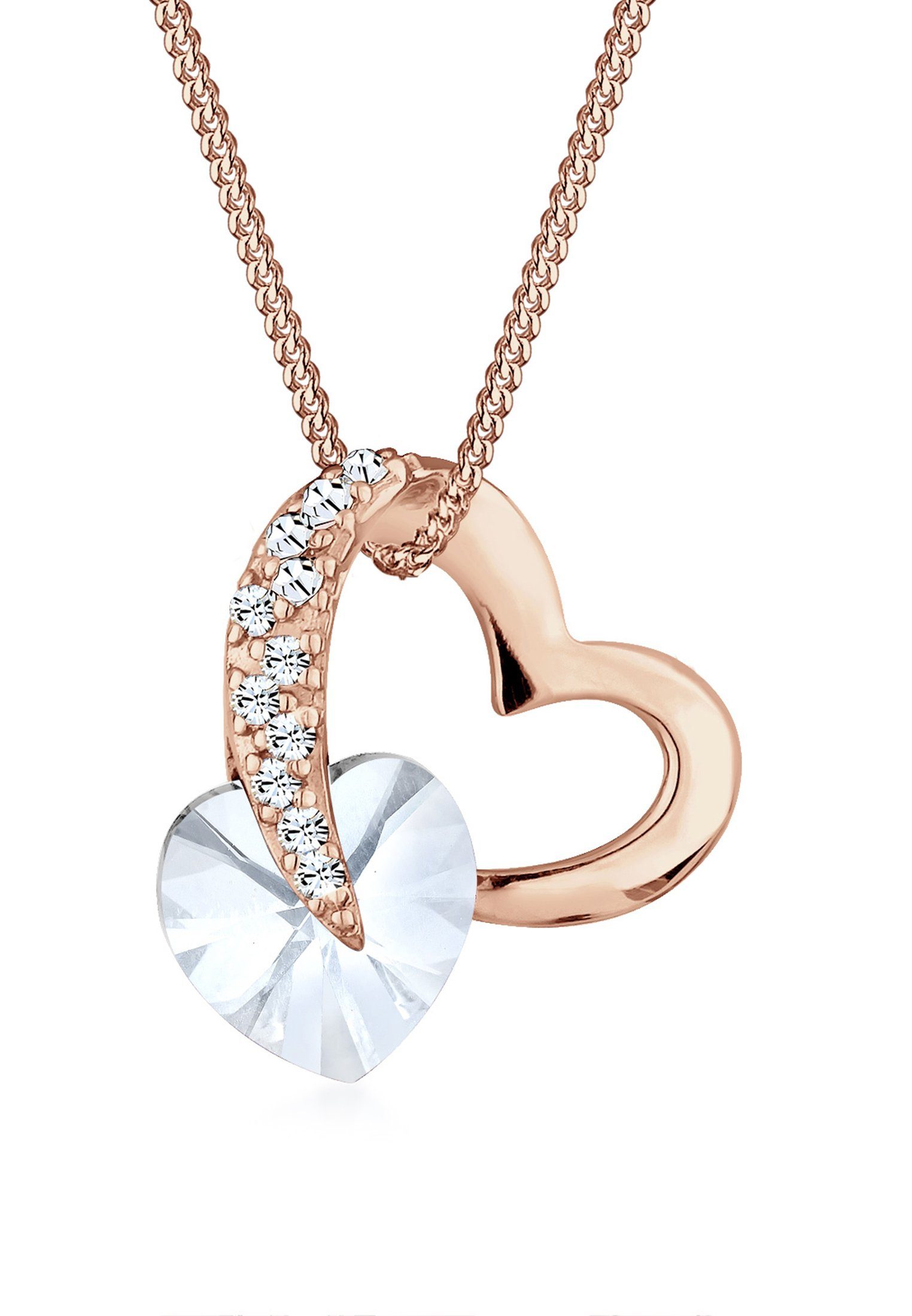 Elli Kette mit Anhänger Herz Anhänger Silber Roségold, mit Kristallen von Swarovski®, Herz