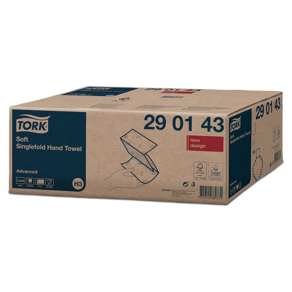TORK Papierhandtuch 3.750 Papierhandtücher 2-lagig Z-Falz H3 Advanced weiß, 2-lagig, Nassfest, Lorbeerblatt-Design