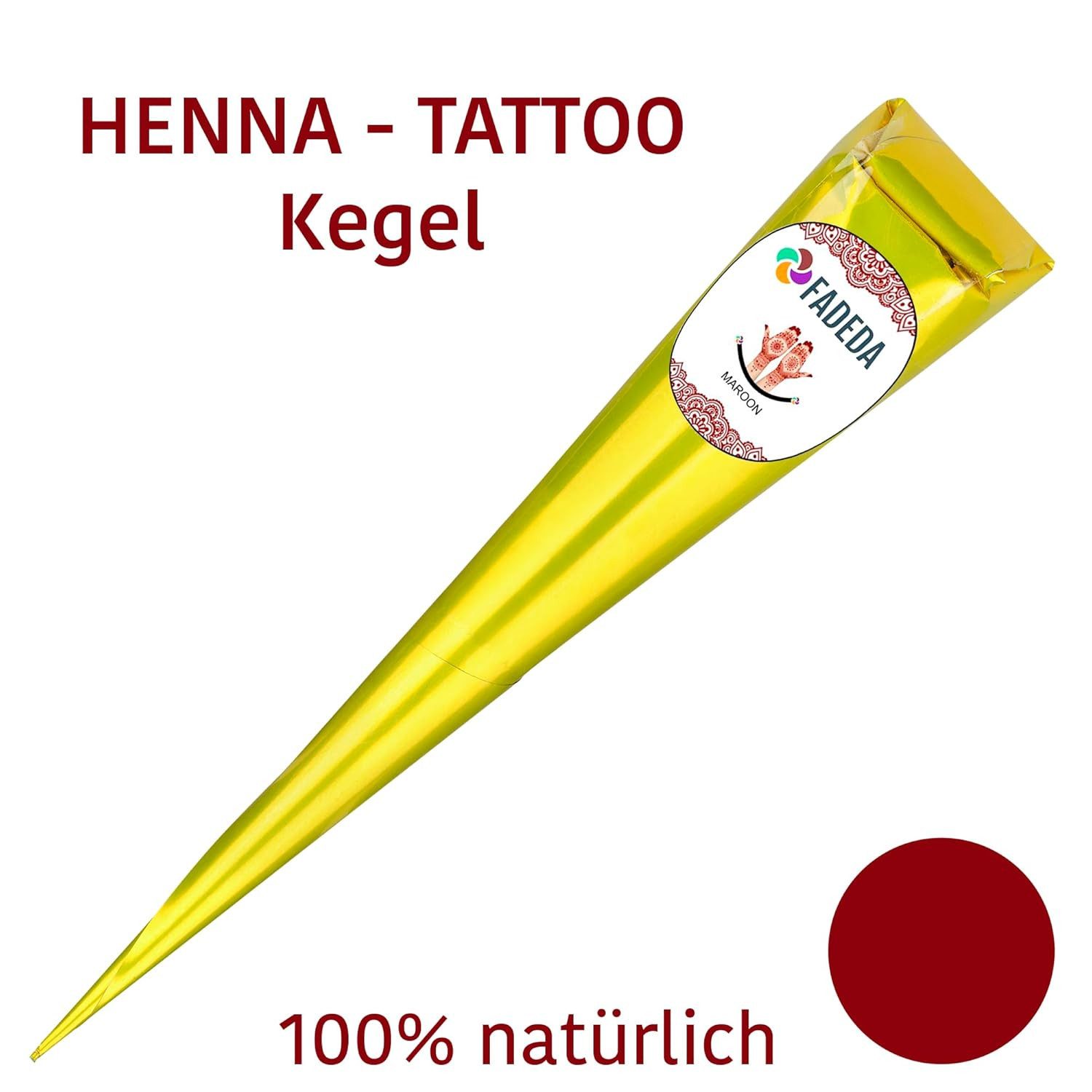 FADEDA Schmuck-Tattoo 12x Henna Kegel je 25g natürliche Paste, 100 % pflanzlich, ohne PPD, 12 Henna Kegel je 25 Gramm, 100 % NATÜRLICHE HENNA-PASTE – Rein pflanzlich, 100% Bio - VEGAN