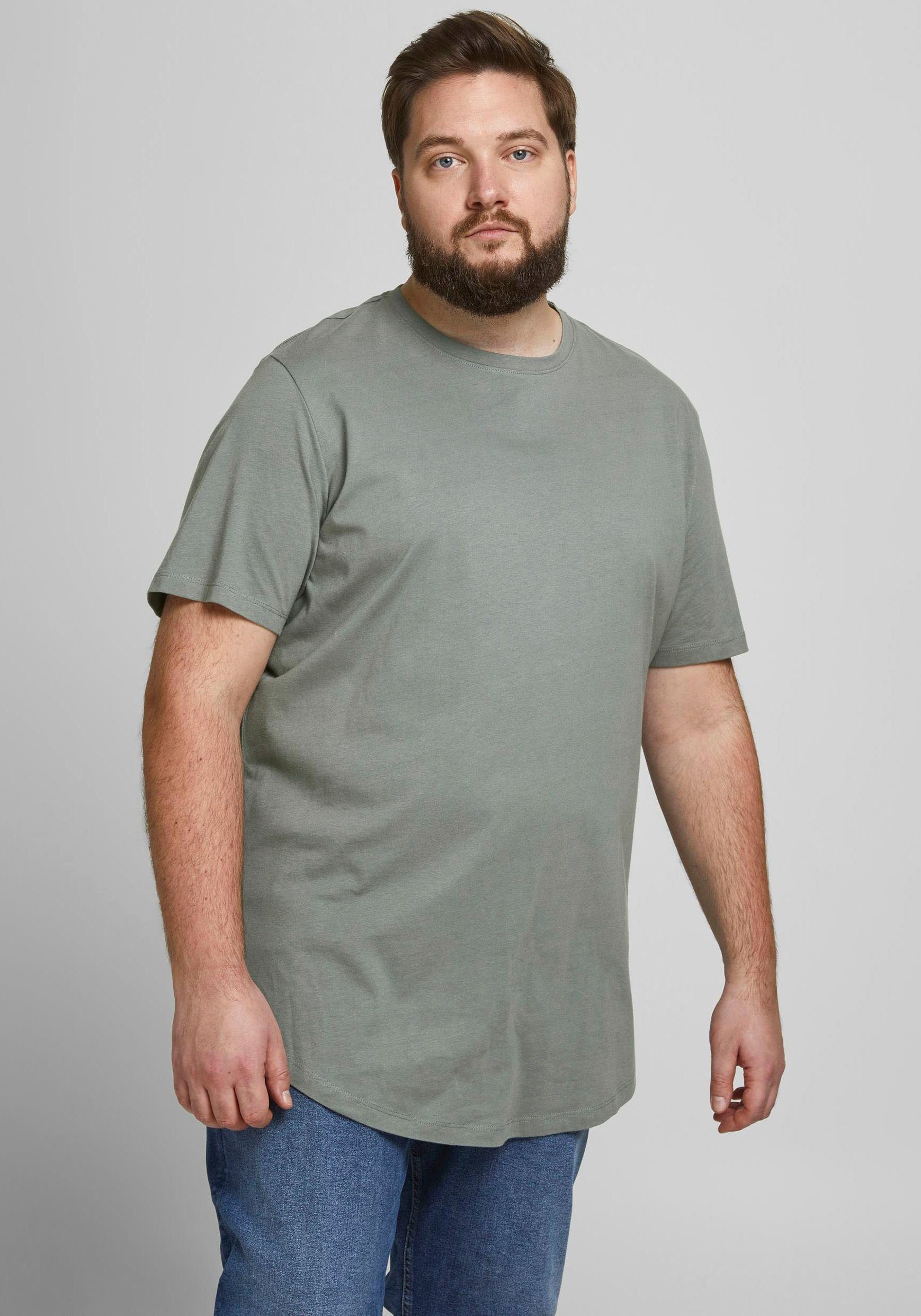 Jack & Jones mit grau T-Shirt PlusSize Größe NOA abgerundetem TEE Saum, 6XL bis