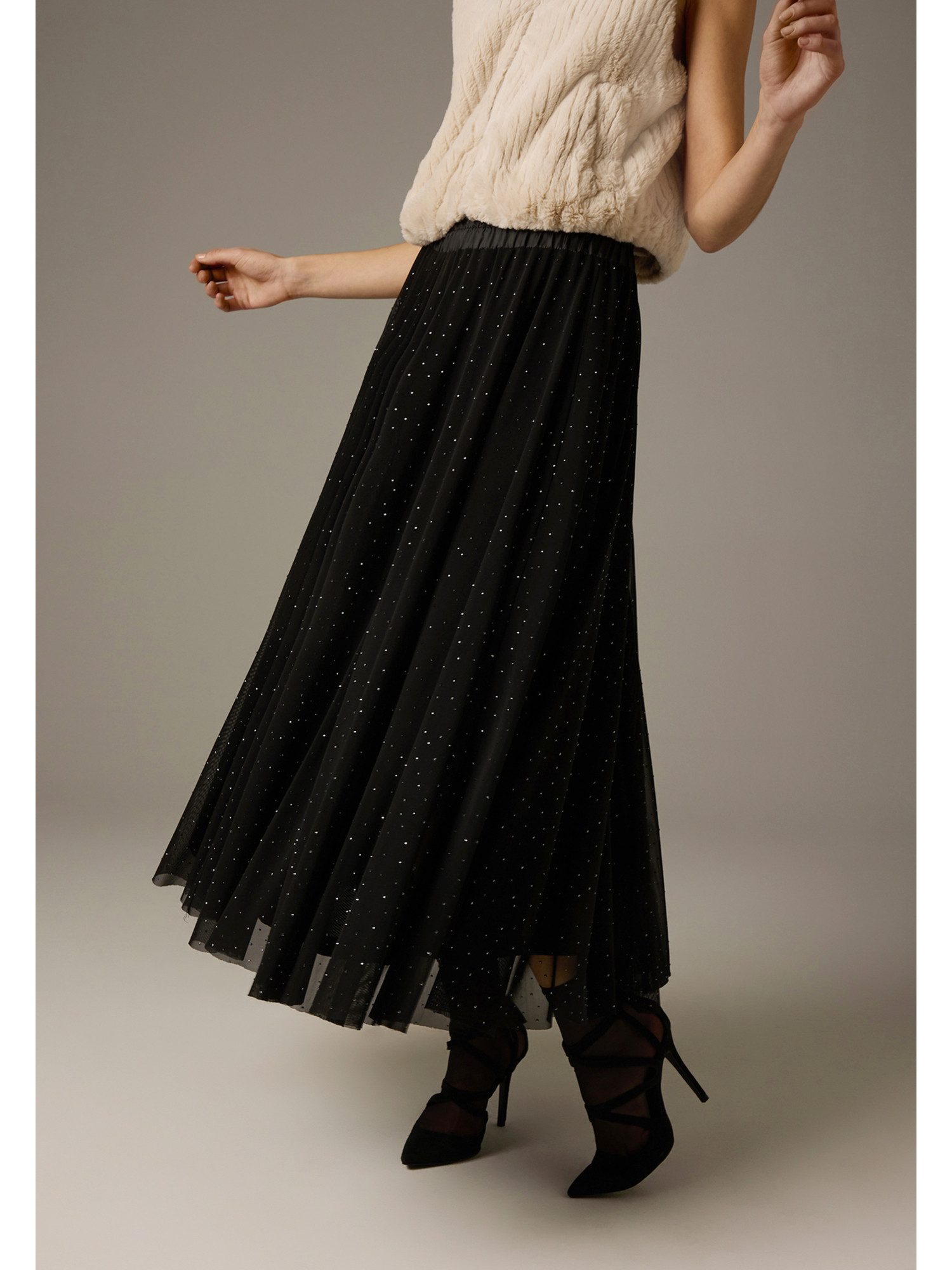 MORE&MORE A-Linien-Rock glitzernder Maxi-Partyrock, plissiert günstig online kaufen