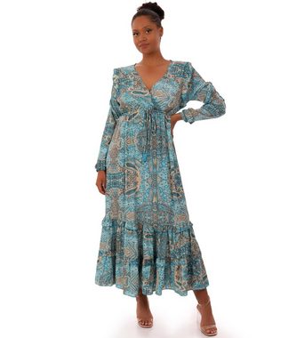 YC Fashion & Style Maxikleid Bohemian Maxikleid mit V-Ausschnitt (1-tlg) mit Volant, mit allover Print