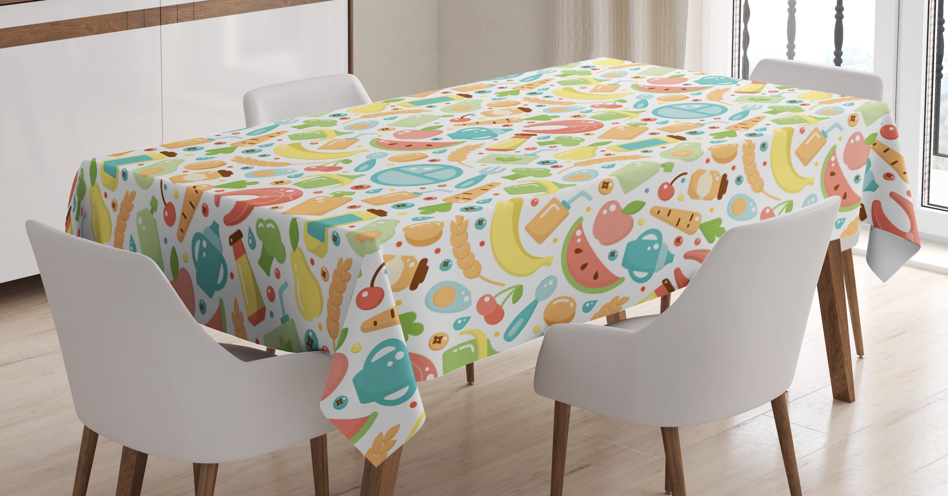 Abakuhaus Tischdecke Farbfest Waschbar Für den Außen Bereich geeignet Klare Farben, Lachs Baby Food Banana Wassermelone
