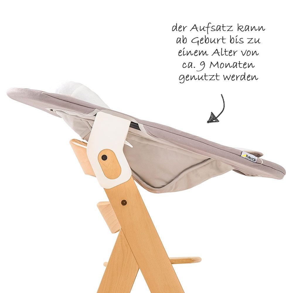 Hauck Hochstuhl Move Natur Newborn Set (5 St), Holz Babystuhl ab Geburt mit Neugeborenenaufsatz, Sitzkissen, Essbrett – Bild 5 von 5