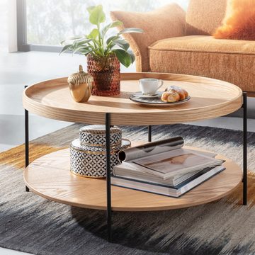 Wohnling Couchtisch WL6.491 (78x78x40 cm Sofatisch Holz / Metall, Tisch Eiche), Kaffeetisch Rund, Design Wohnzimmertisch Modern
