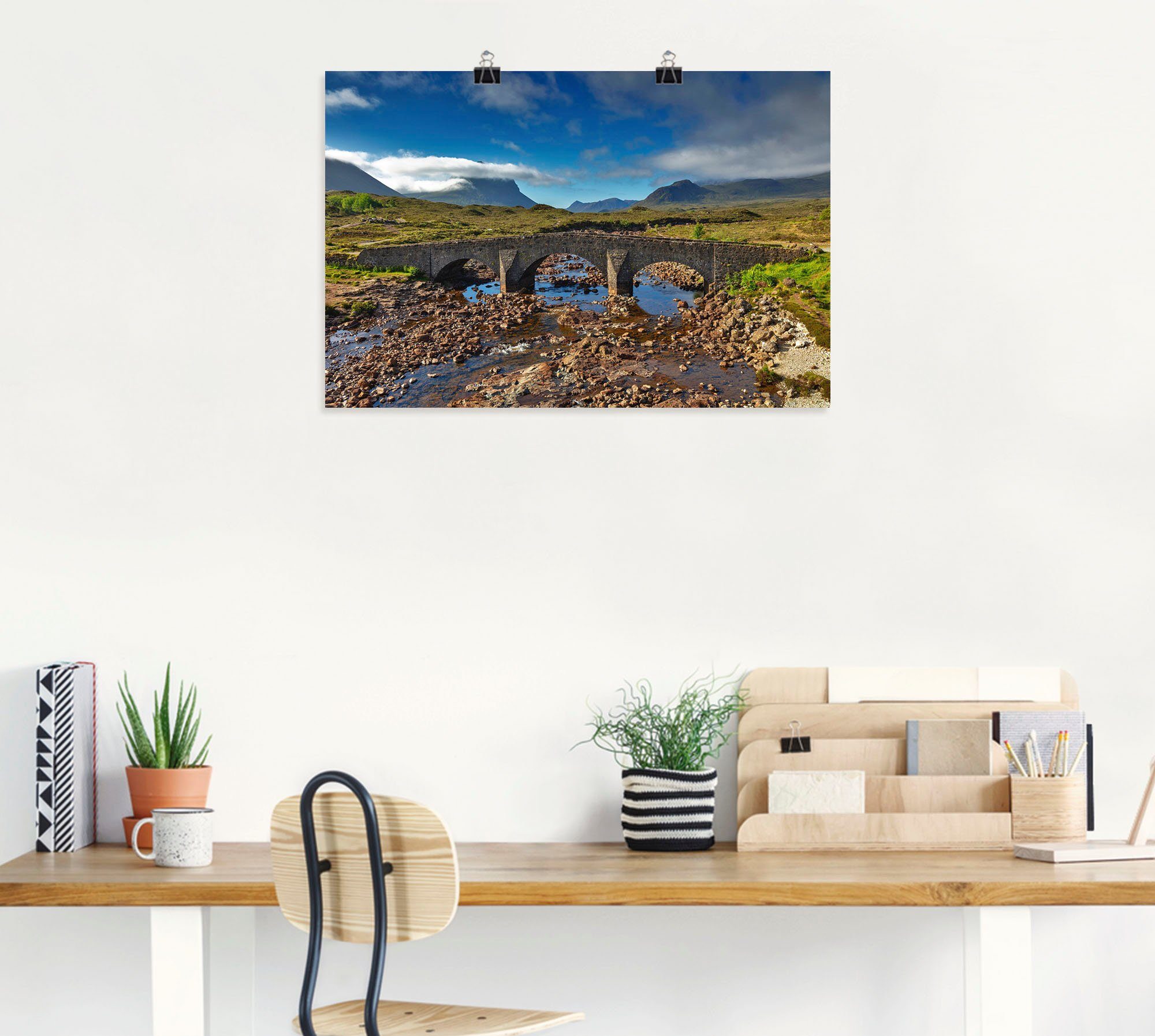 Alubild, St), versch. Cuillin in oder Poster als Steinbrücke Sligachan Größen (1 Wandbild Alte Artland Leinwandbild, Berge, Wandaufkleber Brücken