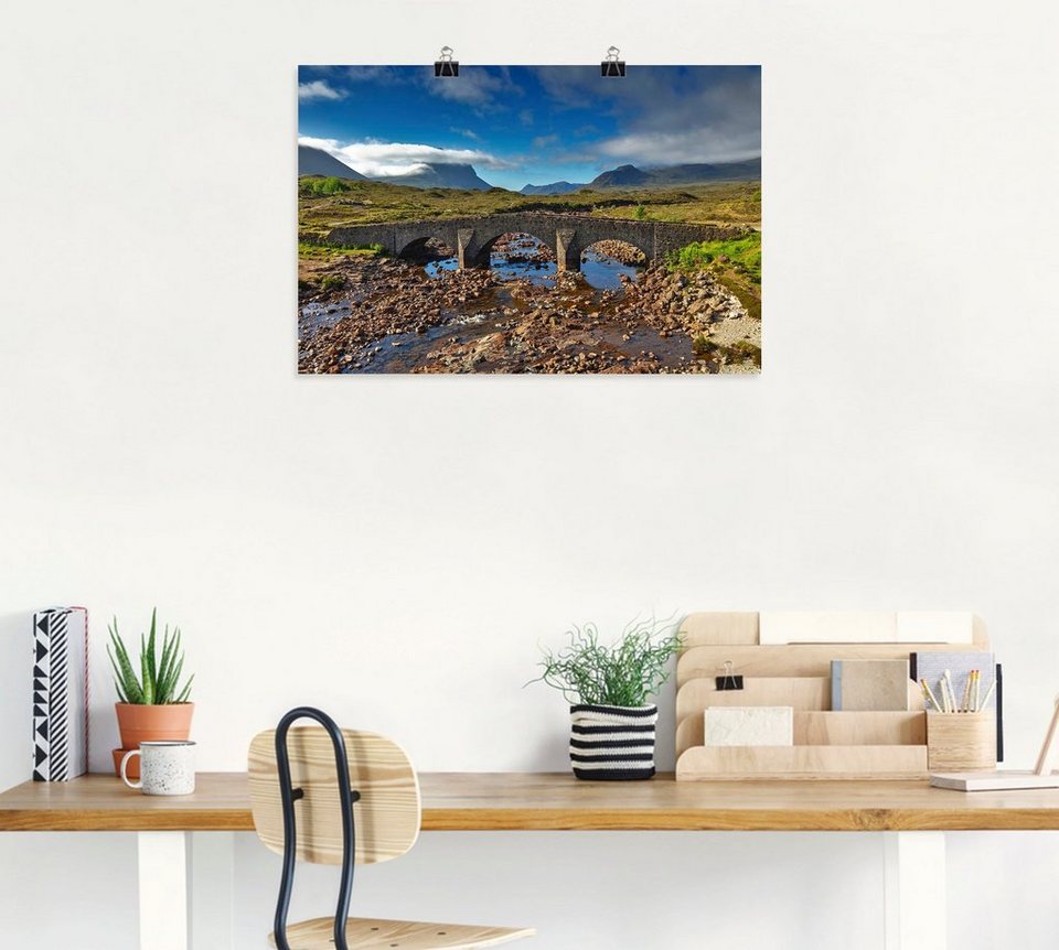 Artland Wandbild Alte Steinbrücke Sligachan Cuillin Berge, Brücken (1 St),  als Alubild, Leinwandbild, Wandaufkleber oder Poster in versch. Größen