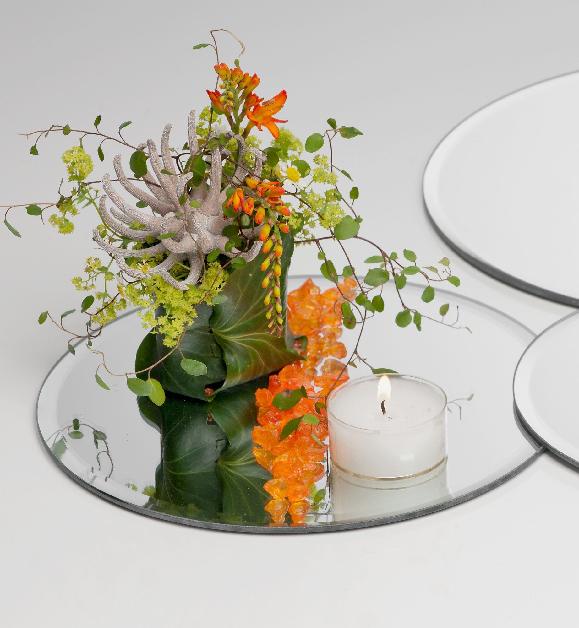 Sandra Rich Kerzentablett Glasplatte Spiegelplatte Mirror rund von Sandra Rich