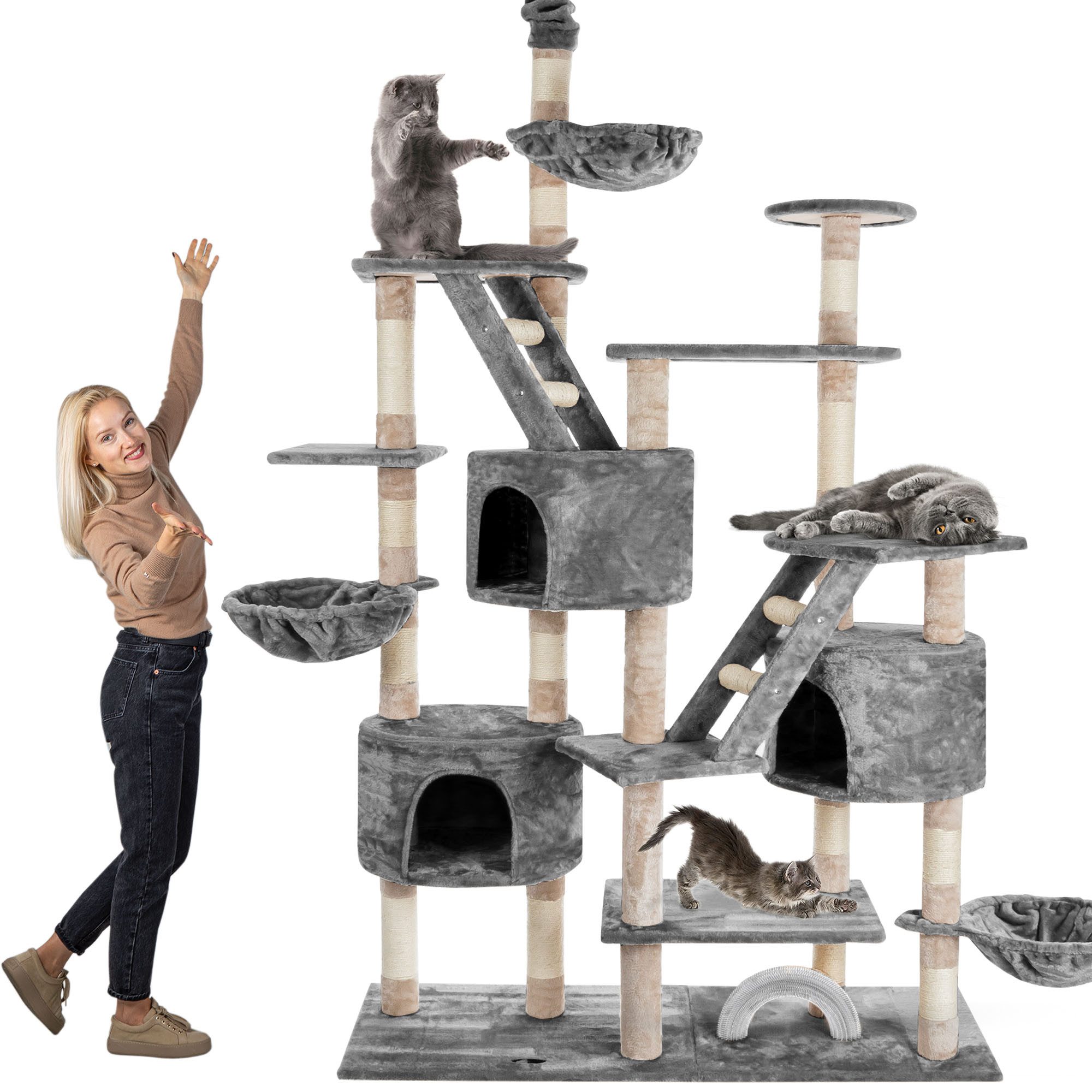 Happypet Kratzbaum SAM, Gesamthöhe bis 260 cm, Extra Breit, Deckenhoch mit viel Zubehör von Happypet