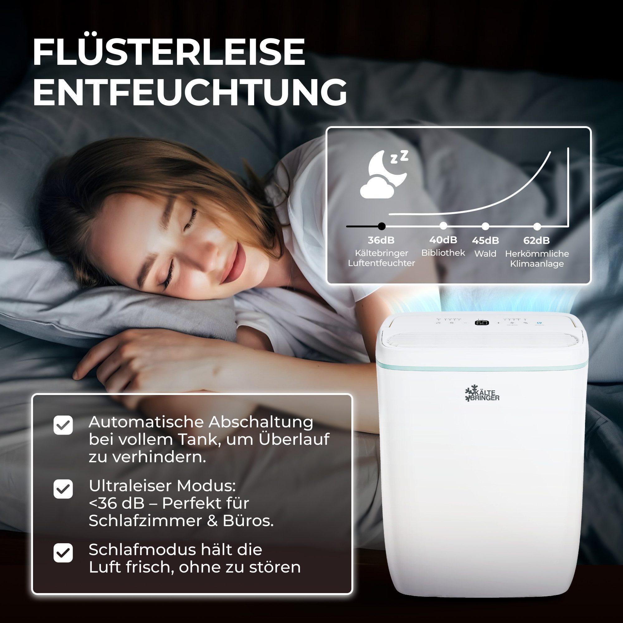 Kältebringer Dehumidifier, 10L/24h, up to 31m² (77m²) LED Display, very quiet & energy-saving