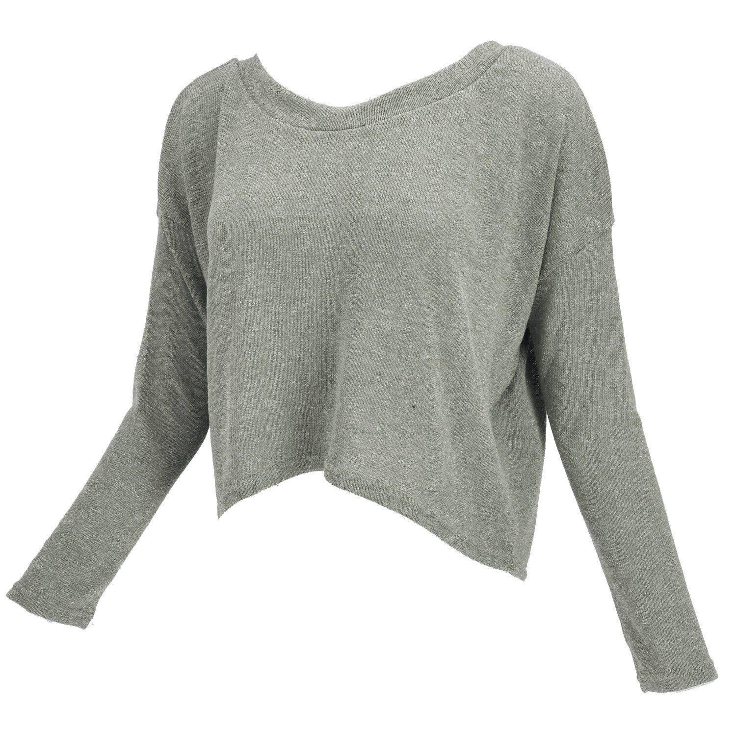 Guru-Shop Longsleeve Kurzer Pullover, Boho Feinstrick Shirt - olivgrün alte günstig online kaufen