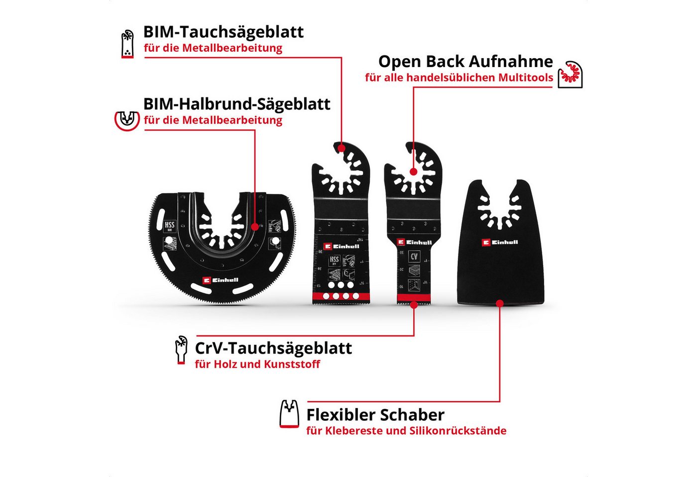 Thumbnail - Einhell Sägeblatt, 6-tlg. Multitool-Set (BIM-/CrV-Tauchsägeblatt, Halbrundsäge, Schaber)