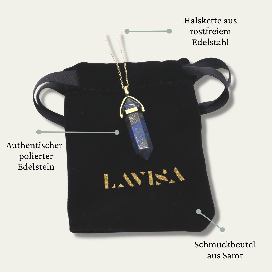 LAVISA Kette mit Obelisk Halskette gold Anhänger Lapislazuli Kristall Naturstein Edelstein