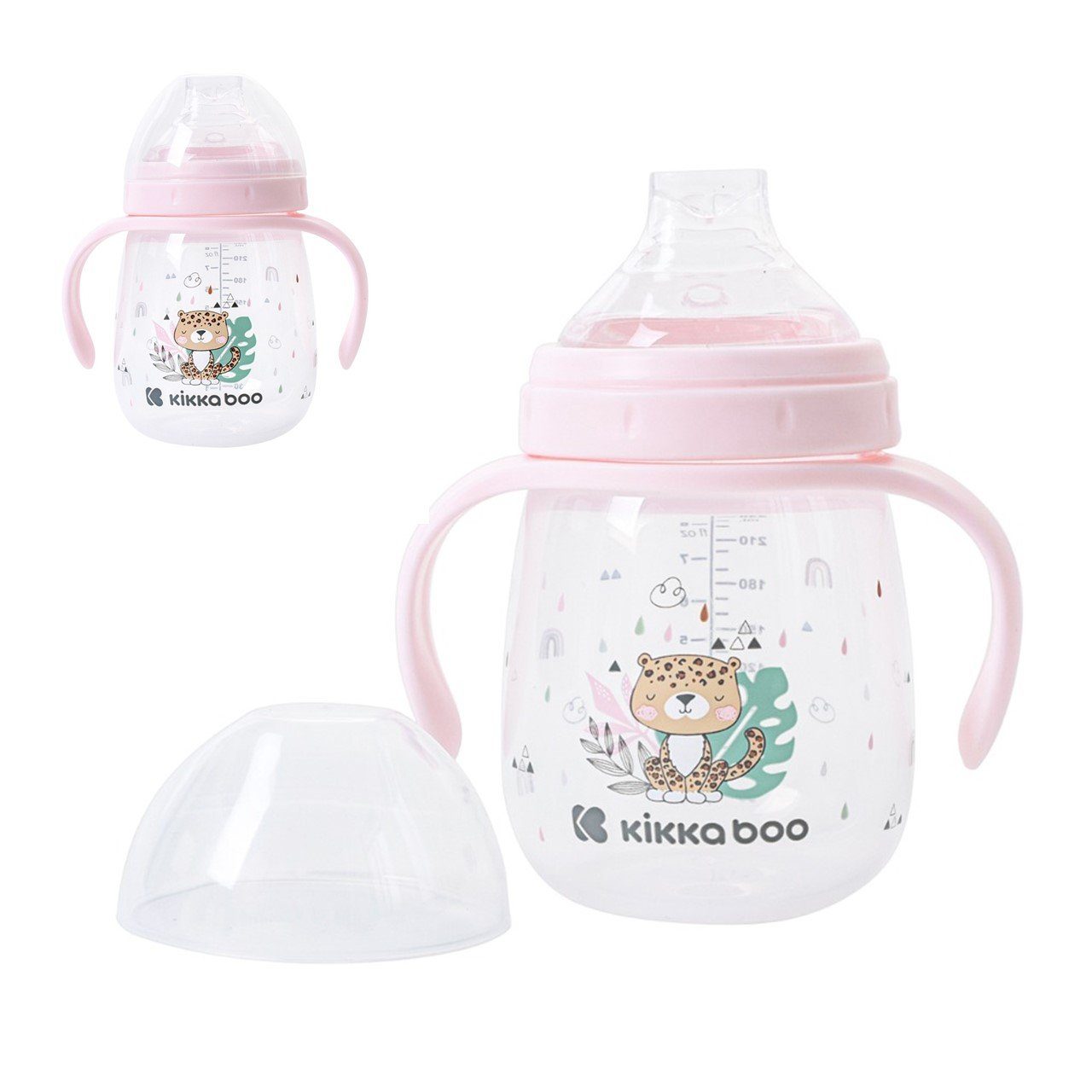 Kikkaboo Trinkflasche Baby-Trinklernbecher Savanna, 240 ml Deckel bequemer Griff ab 6 Monaten rosa | Trinkflaschen