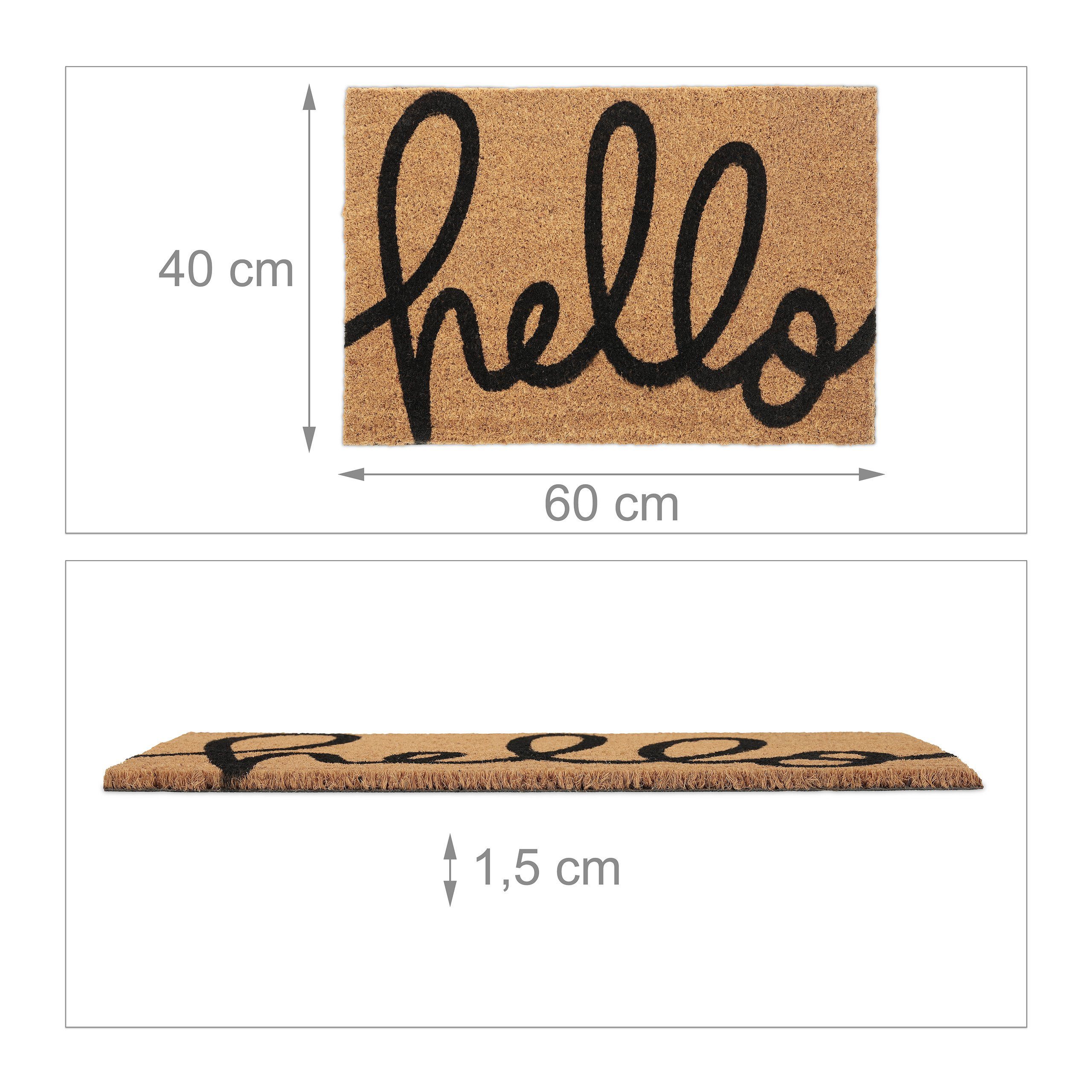 relaxdays Fußmatte Kokos Fußmatte "Hello", Höhe: 15 mm