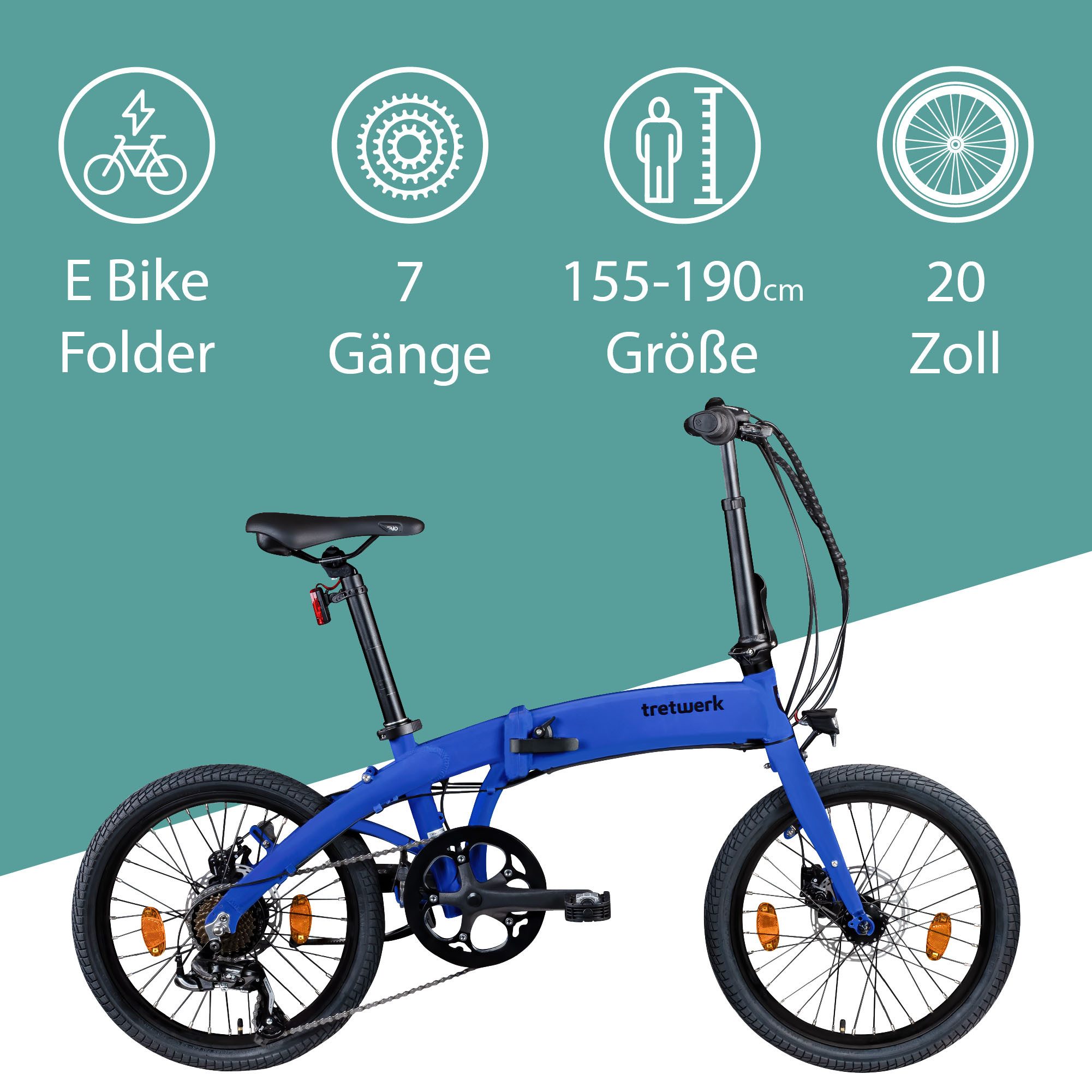 Tretwerk E-Bike Faltrad Akimbo Plus, 7 Gang Shimano Tourney Schaltwerk, Kettenschaltung, Heckmotor, 345 Wh, Pedelec, Elektrofahrrad für Damen und Herren