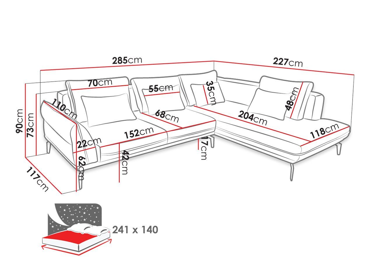 MIRJAN24 Ecksofa Zurich, mit Schlaffunktion, Sofa, Loft Couchgarnitur, 02 L-Form Monolith Polsterecke