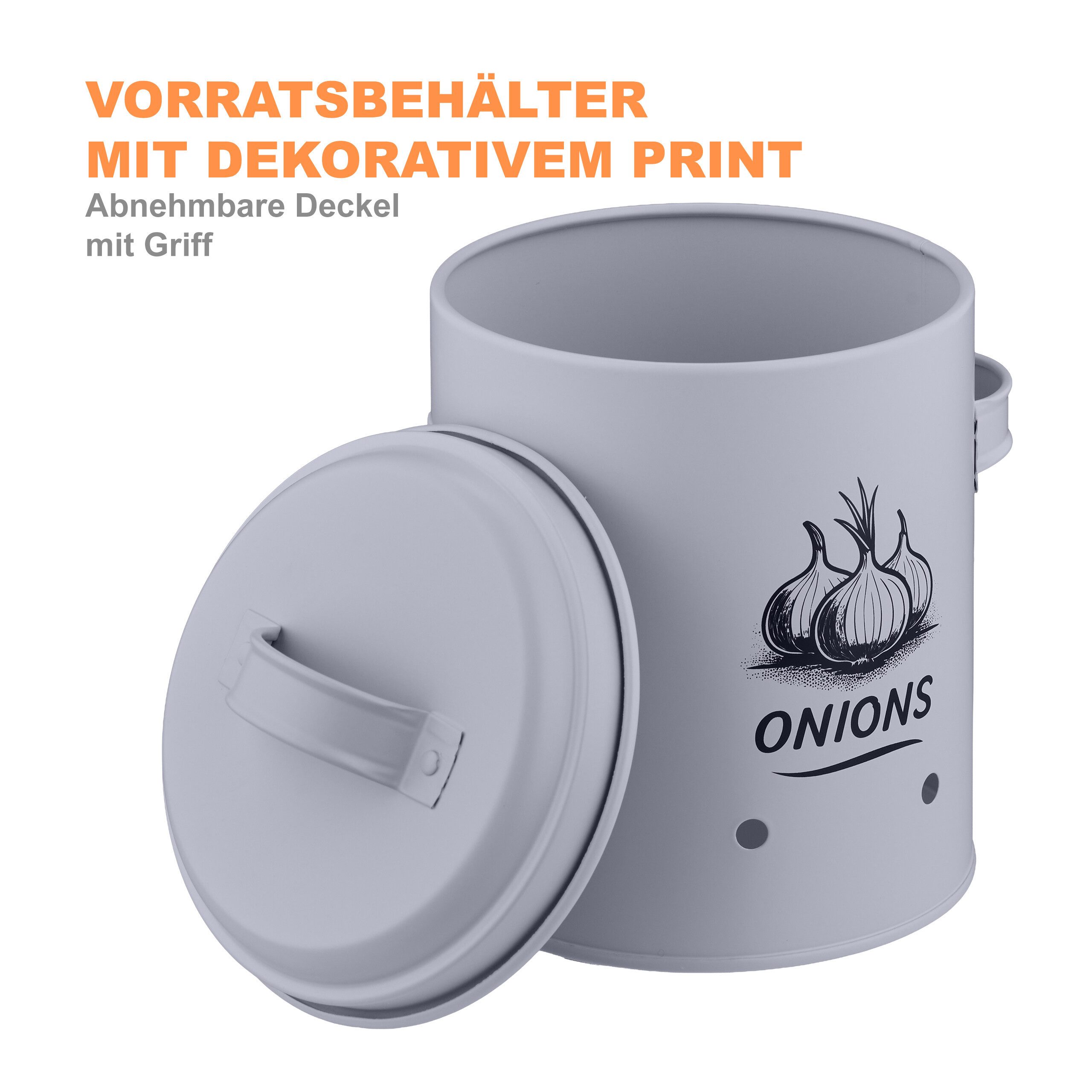 relaxdays Vorratsdose Kartoffel Aufbewahrungsbox 3er Set, Stahl, (3-tlg), grau – Bild 5 von 5