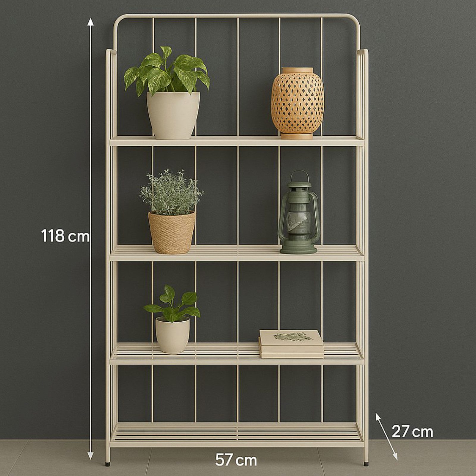 Koopman Blumenständer Pflanzenregal Blumenregal 118x58 cm Beige Metall Klappbar (Stück, 1 St., Packung), Pflanzenregal, Topfregal, Blumenregal, 3 Ebenen, Pflanzen
