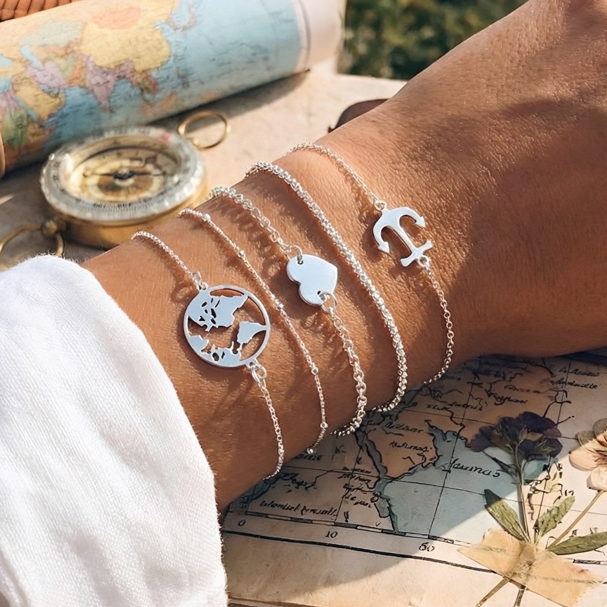 The Beauty House Armband Elegantes Boho Vintage Armband Set in Silberoptik, – Filigrane Layering-Armbänder