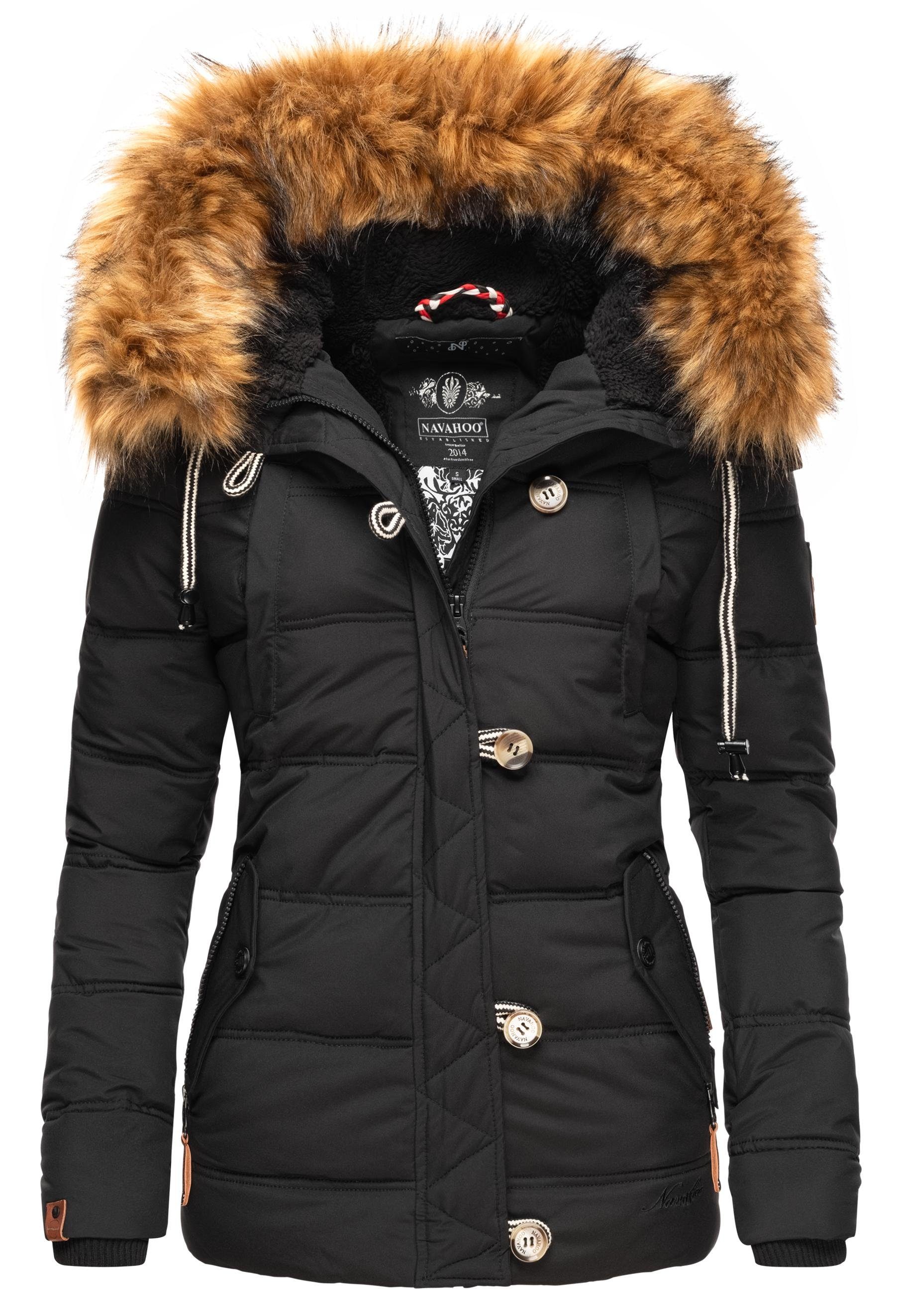 Navahoo Kapuze schwarz mit Kunstpelz Winterjacke Steppjacke stylische Zoja