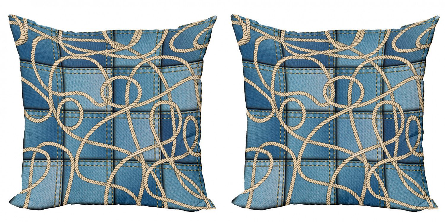 Accent Blau Digitaldruck, Modern Seil Stück), Denim Doppelseitiger Patchwork (2 Kissenbezüge Abakuhaus