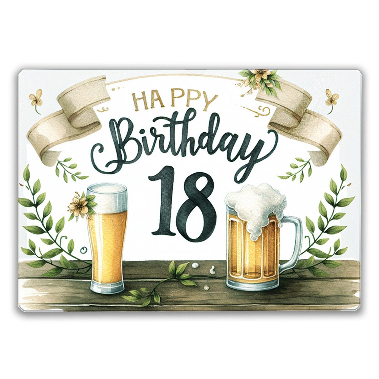 Schneidebrett Happy Birthday 18 Bier Schneidebrett aus Glas
