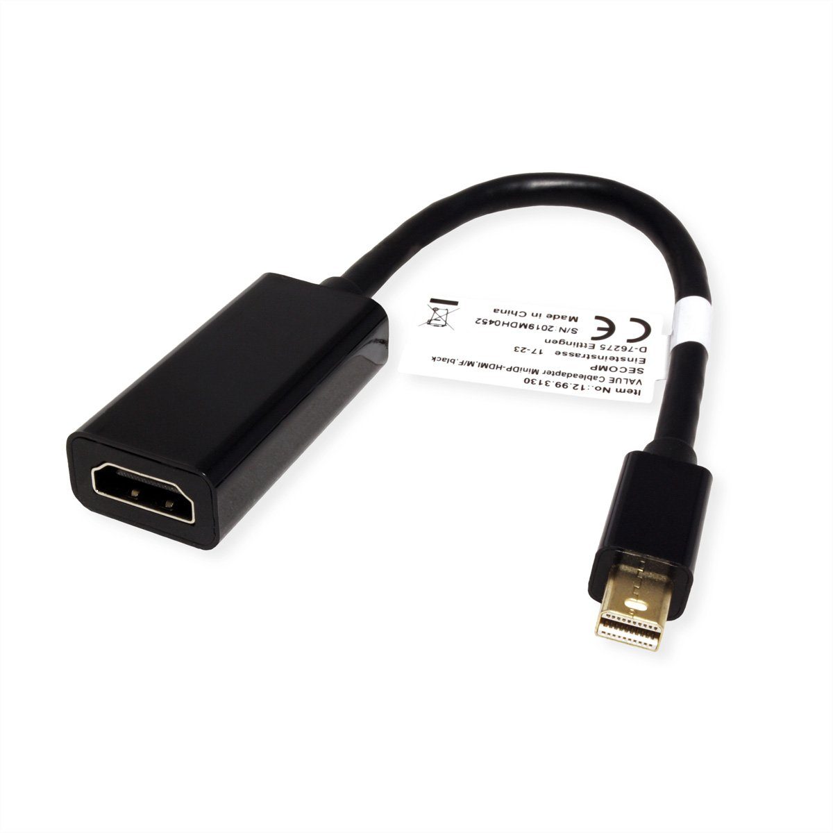 VALUE Mini DisplayPort - HDMI Adapter Audio- & Video-Adapter Mini DisplayPort Männlich (Stecker) zu HDMI Typ A Weiblich (Buchse), 15.0 cm, Mini DP ST - HDMI BU